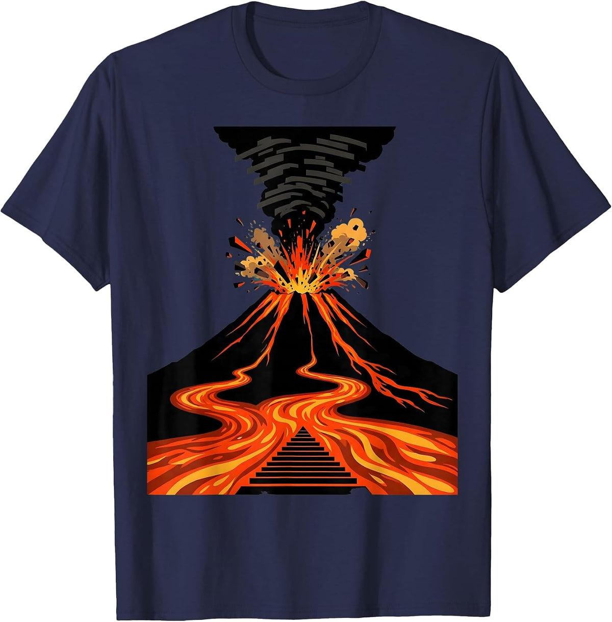 Mexican Volcano Eruption Lava Flow Graphic Design T-Shirt - Navy Blue