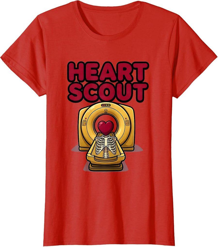 Women's Heart Scout Cartoon Radiology Tech Valentine CT Gantry T-Shirt - Red
