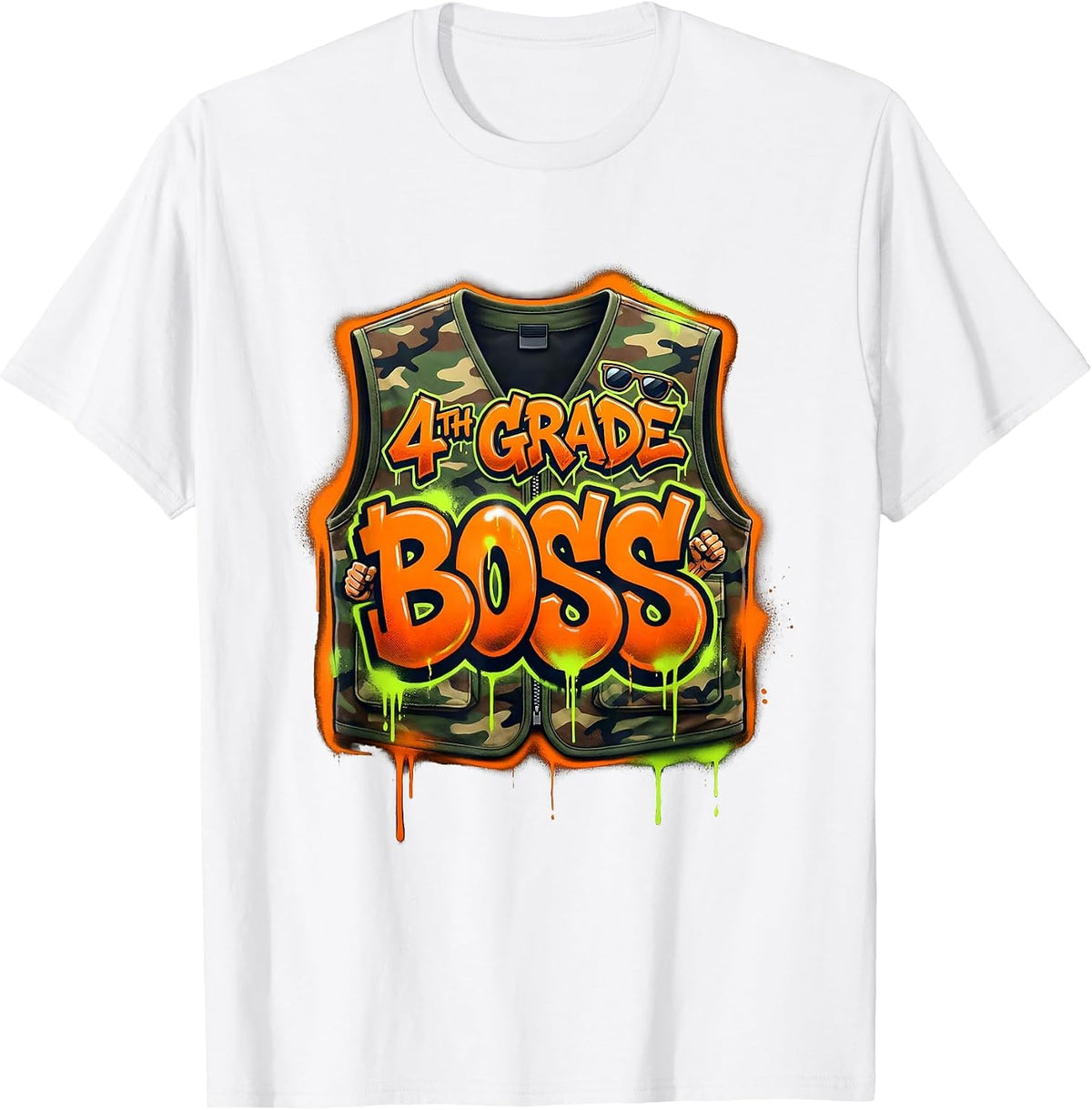 Men's 4TH GRADE BOSS Graffiti Camo Fourth Grade Back To School T-Shirt - White