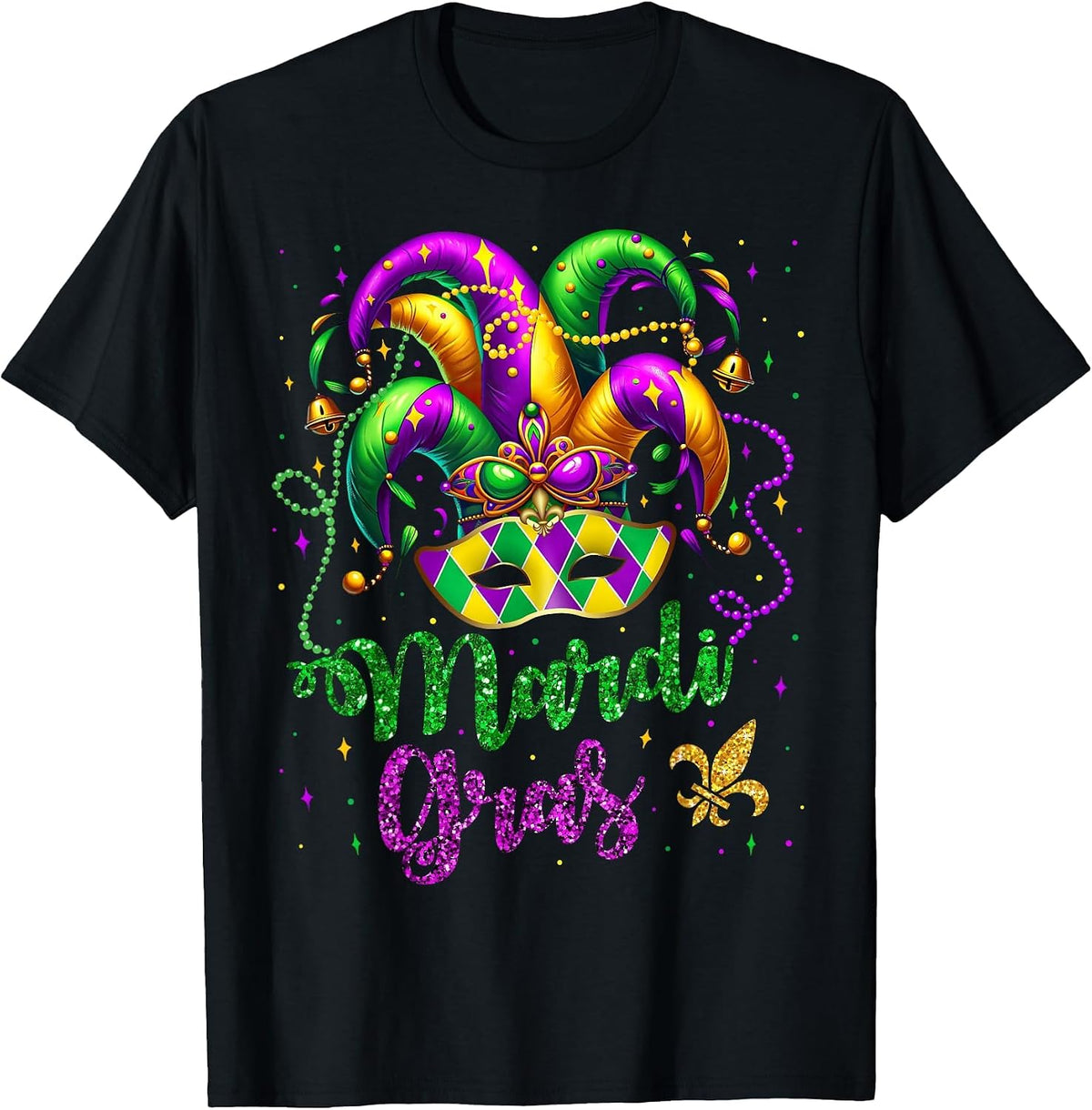 Mardi Gras Shirts for Women Kids Men Beads Mask Feathers Hat T-Shirt - Black