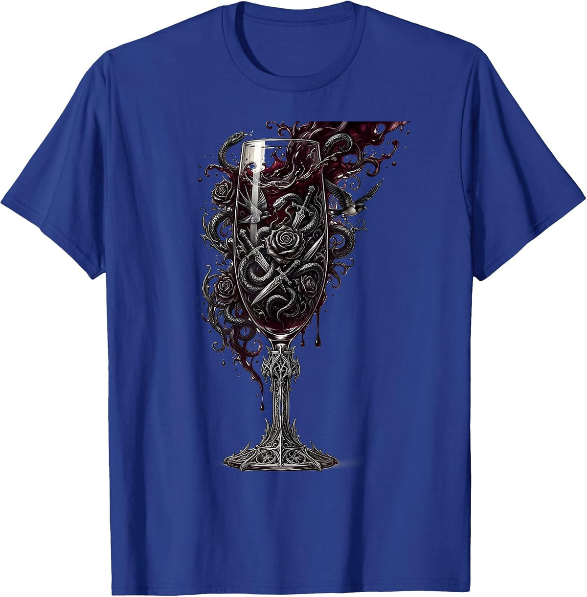 Champagne Glass Tattoo Ink Graphic Design T-Shirt - Royal Blue