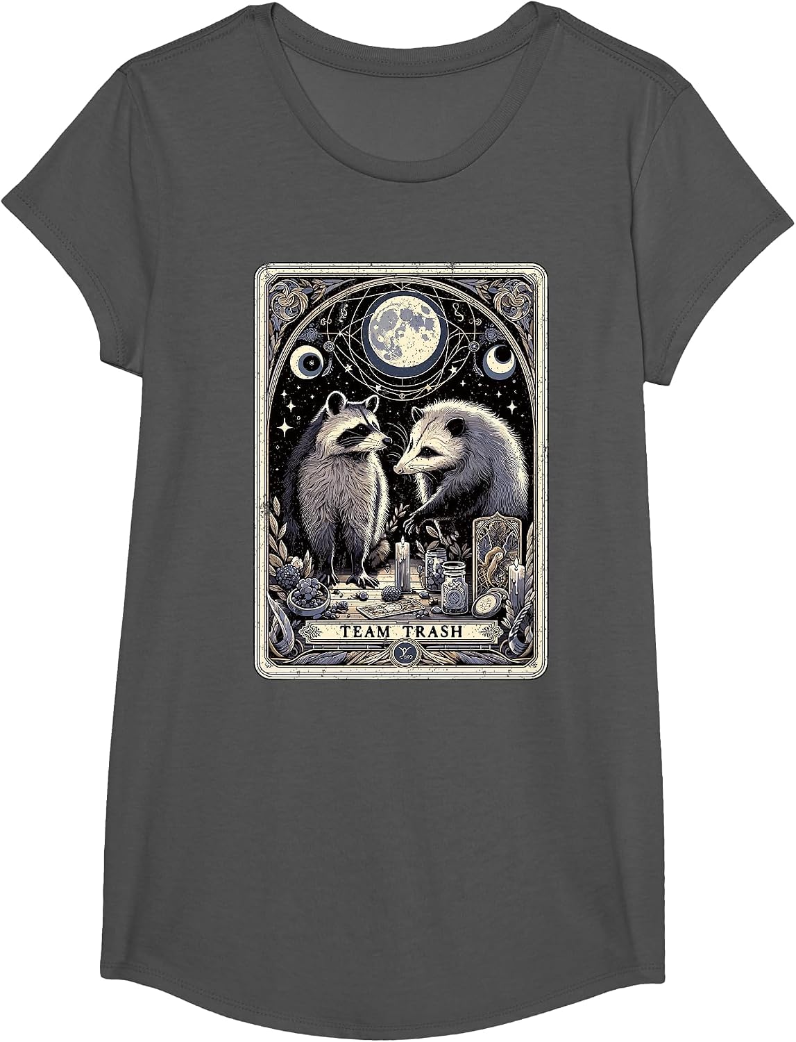 Team Trash Tarot Card Opossum Witchcraft Goth Possum Racoon T-Shirt - Girls Asphalt Grey