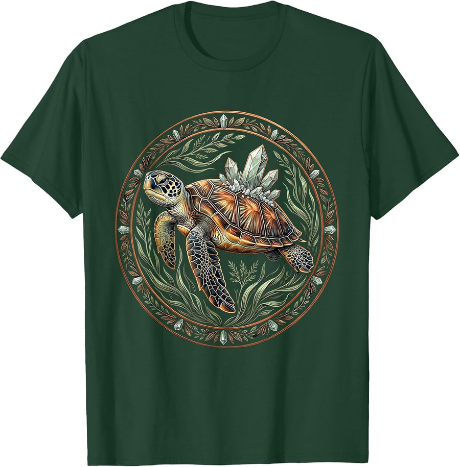 Men's Sea Turtle Swimming Through Salt Crystals T-Shirt - Dark Green