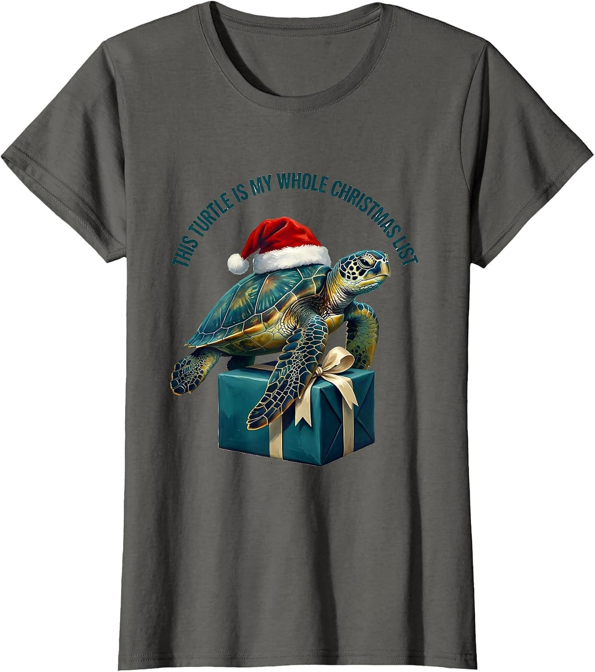 Women's This Turtle Is My Whole Christmas List Cute Sea Turtle Santa T-Shirt - Asphalt Grey