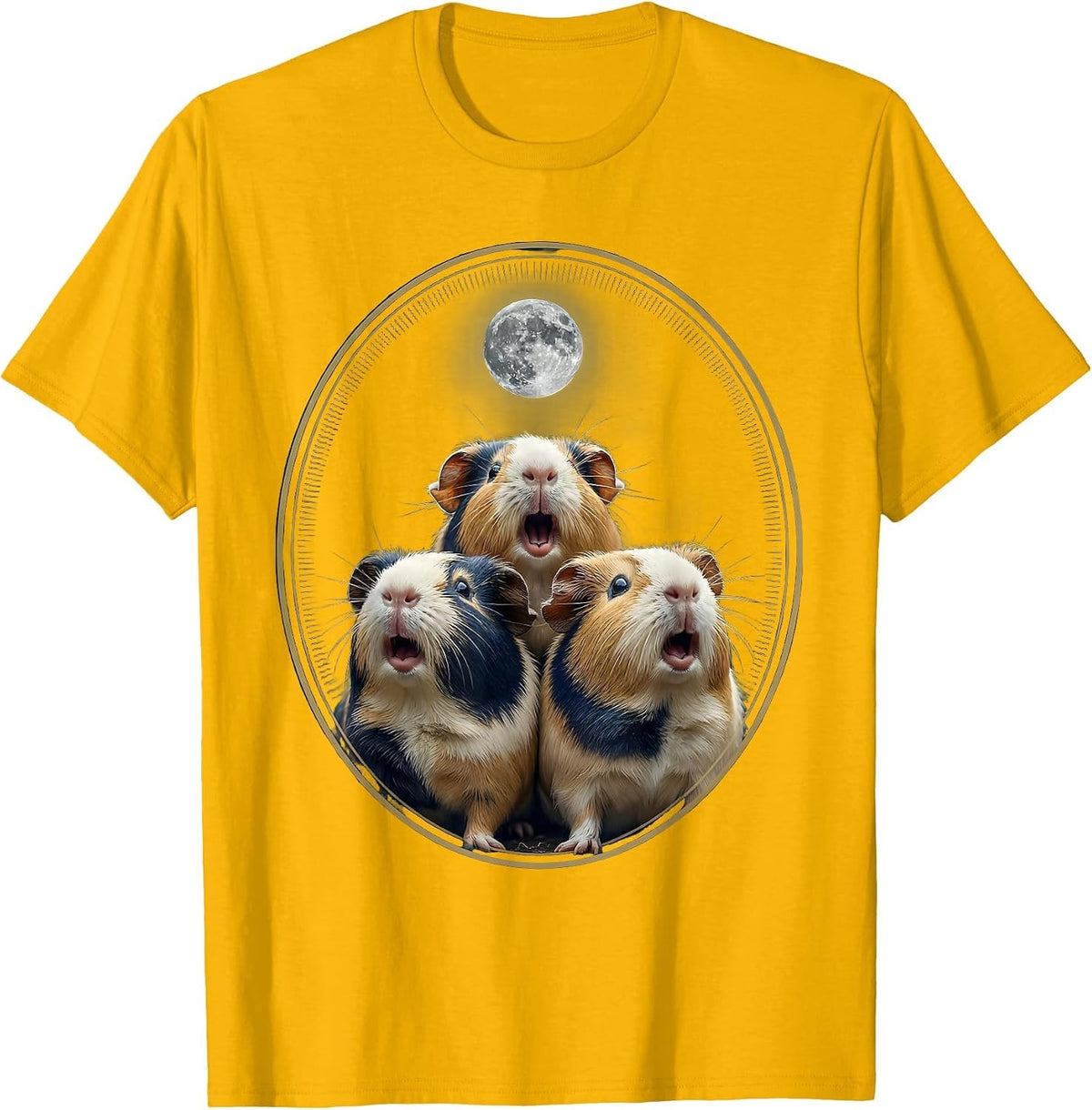 Three Guinea Pig Moon Meme Parody Novelty Humor T-Shirt - Golden Yellow