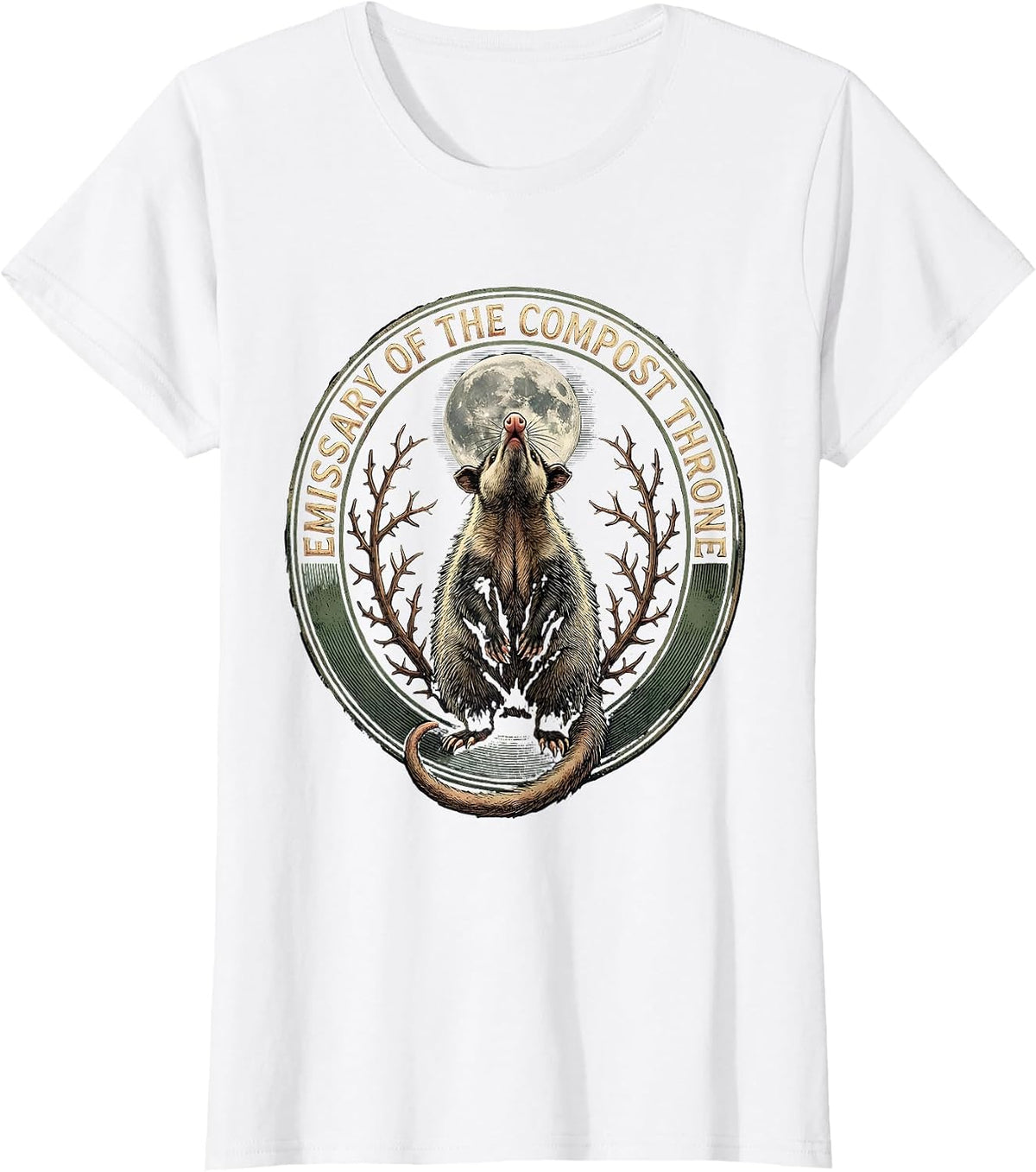 Women's Emissary Of The Compost Throne Vintage Opossum Halloween T-Shirt - White