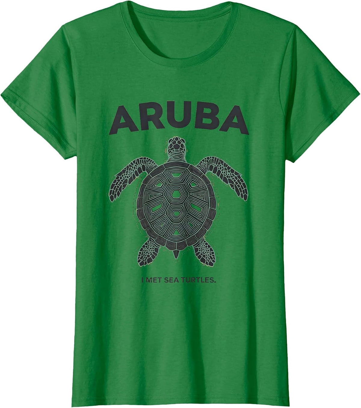 ARUBA I MET SEA TURTLES Minimalist Tropical Souvenir Sea T-Shirt - Kelly Green