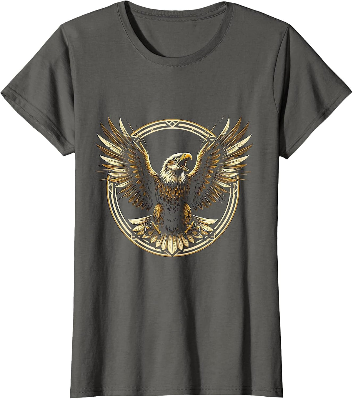 Women's Eagle Mid-Screech Wings Fully Spread Illustration T-Shirt - Asphalt Grey
