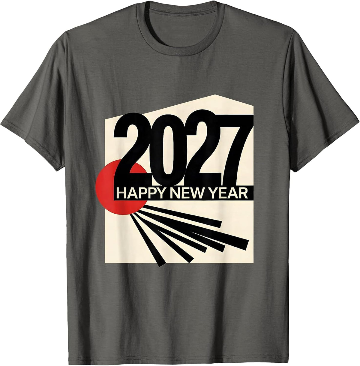 Men's Happy New Year 2027 Bauhaus Modernist Party Host Keepsake T-Shirt - Asphalt Grey