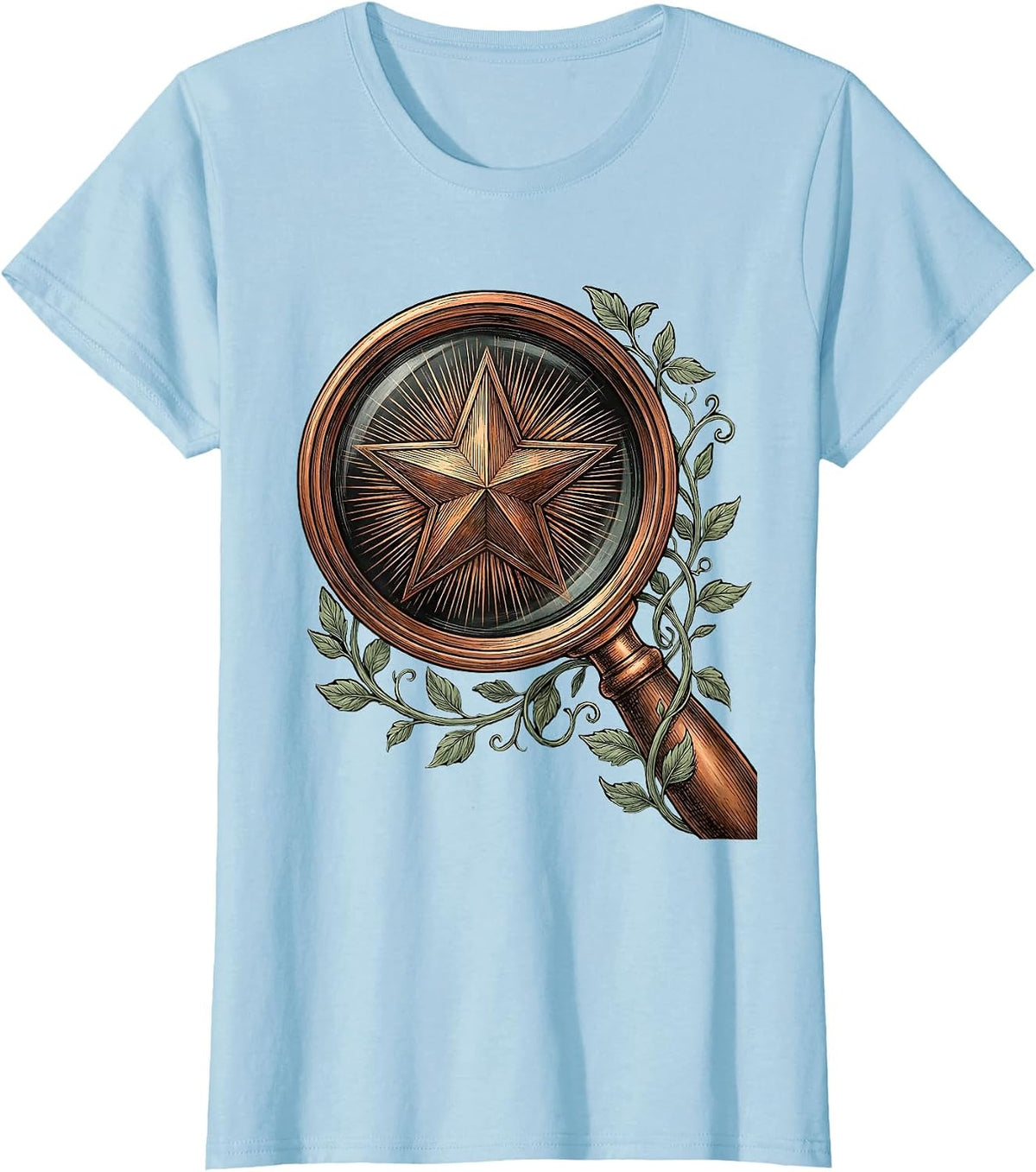 Women's Special Education Magnifying Glass Star Design T-Shirt - Baby Blue