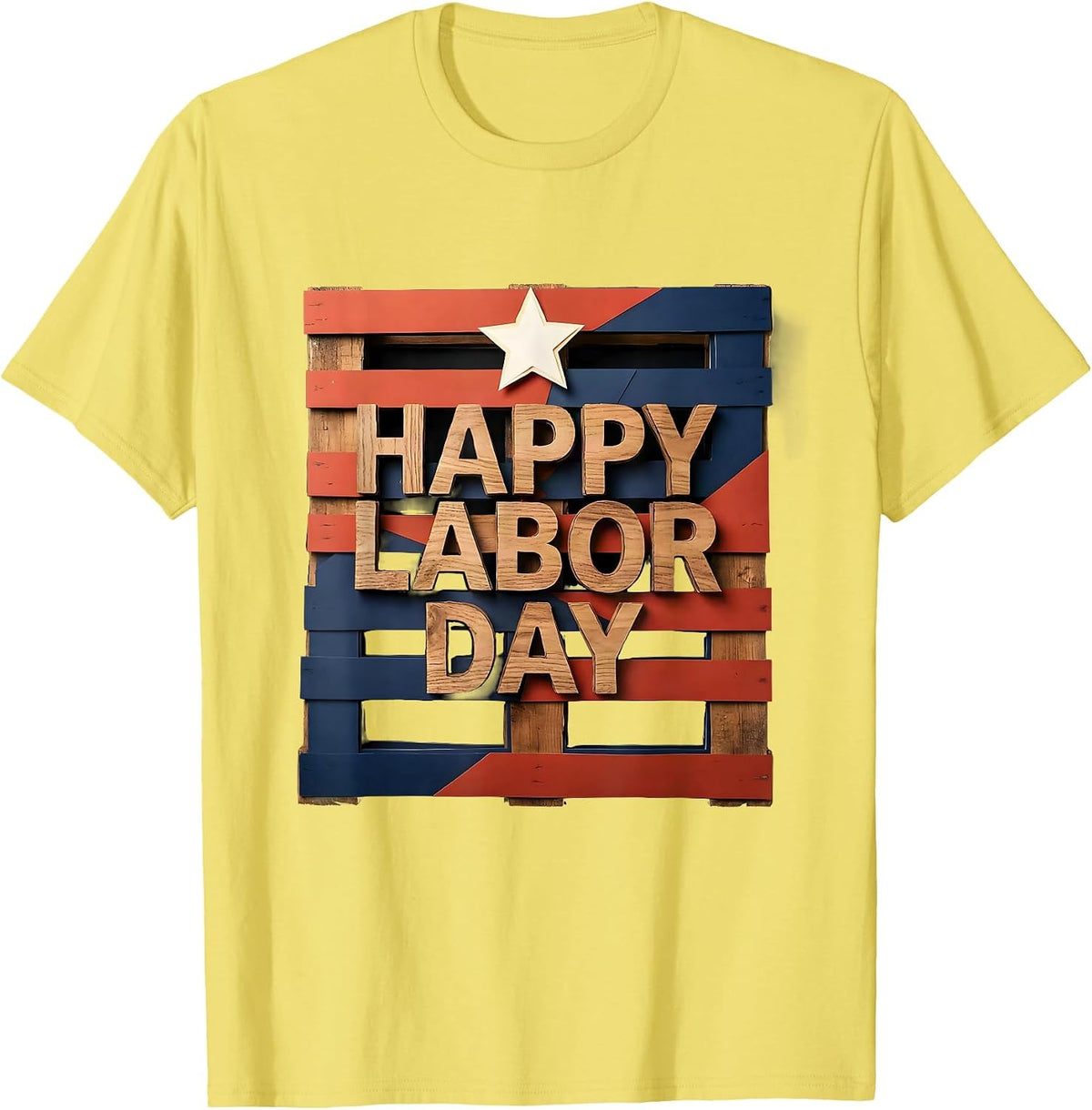 Men's Happy Labor Day Patriotic Union Pride Paper Cutout Graphic T-Shirt - Lemon Yellow