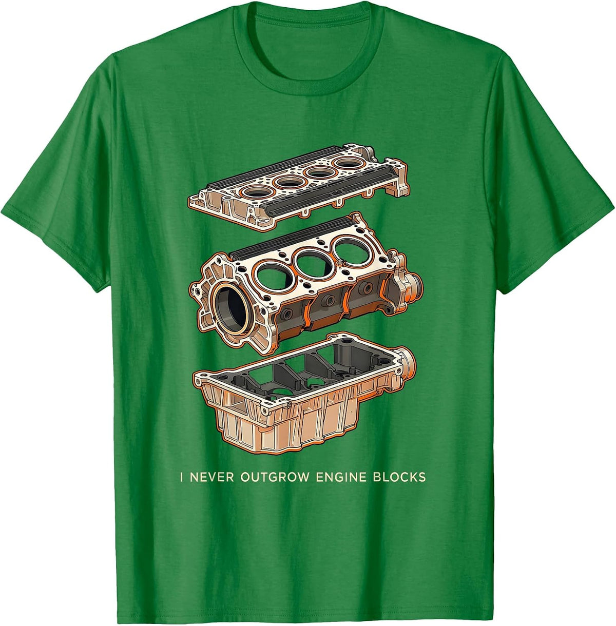 Men's I Never Outgrow Engine Blocks Funny Mechanic Garage Gift T-Shirt - Kelly Green