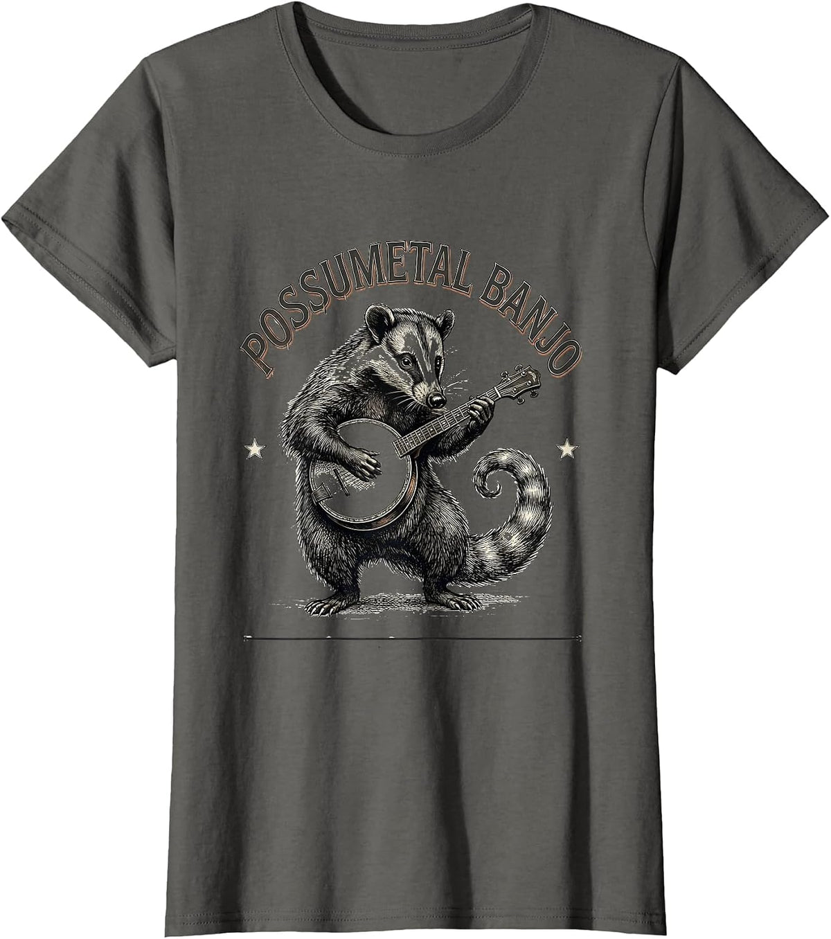 Women's Possumetal Banjo Funny Opossum Rock Music Pet Lover Gift T-Shirt - Asphalt Grey