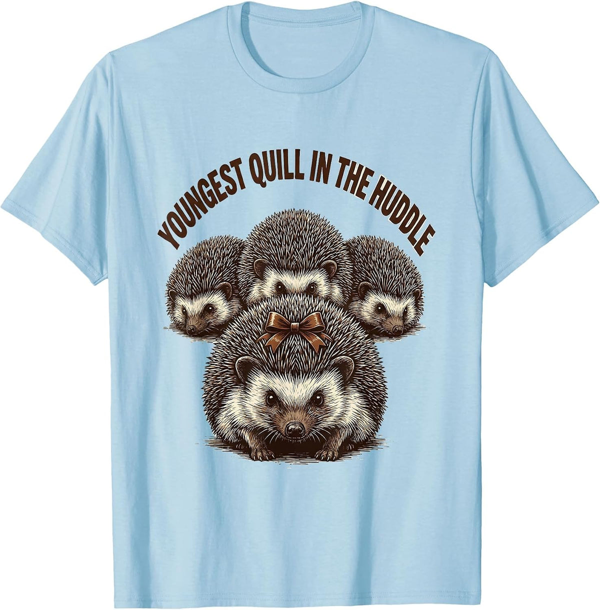 Men's Youngest Quill In The Huddle Cute Hedgehog Christmas Humor T-Shirt - Baby Blue