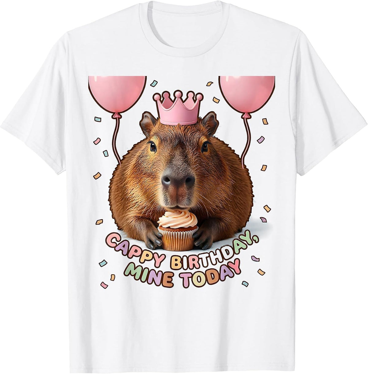 Men's Cappy Birthday Mine Today Kawaii Capybara Kids Party T-Shirt - White