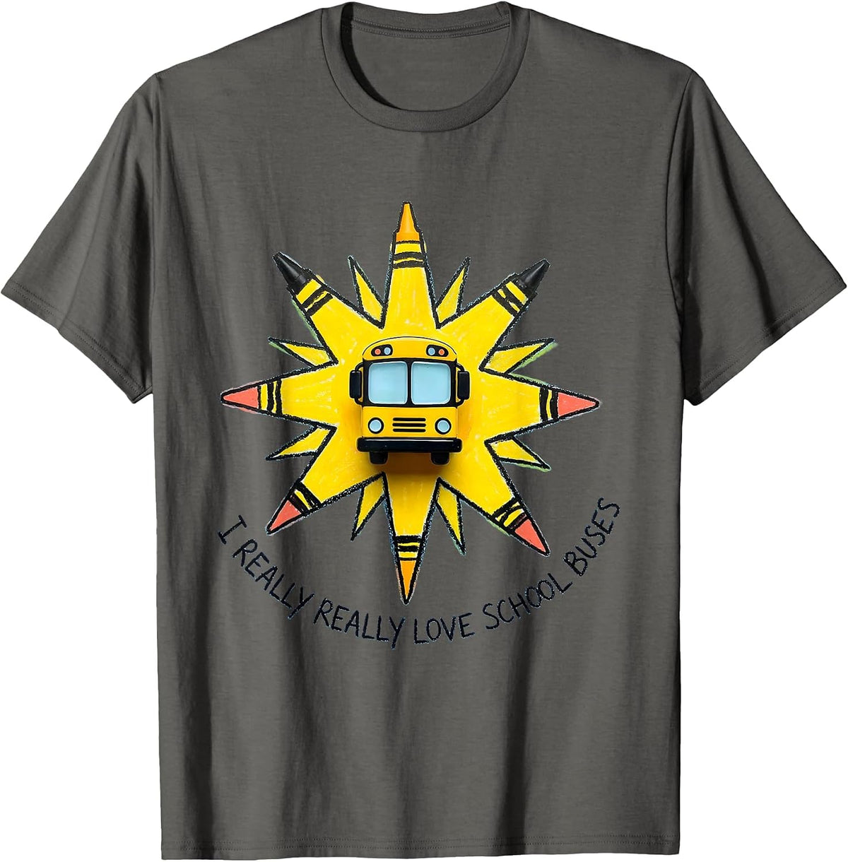Men's I Really Really Love School Buses Naive Kidcore Funny School T-Shirt - Asphalt Grey