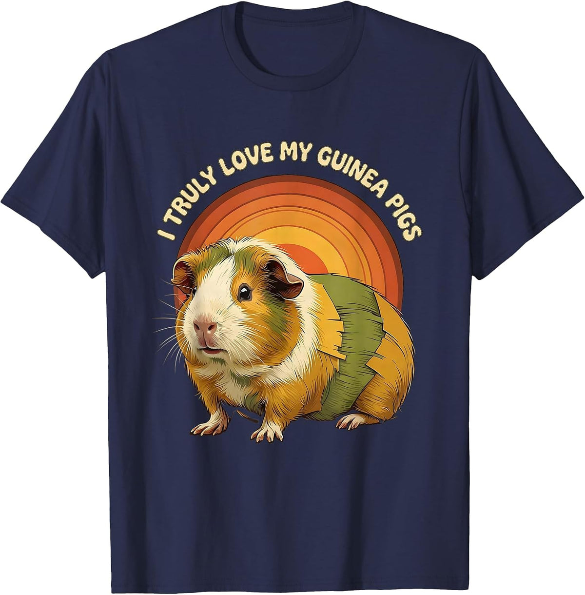 Men's I Truly Love My Guinea Pigs Retro 70s Cute Pet Lover Humor T-Shirt - Navy Blue