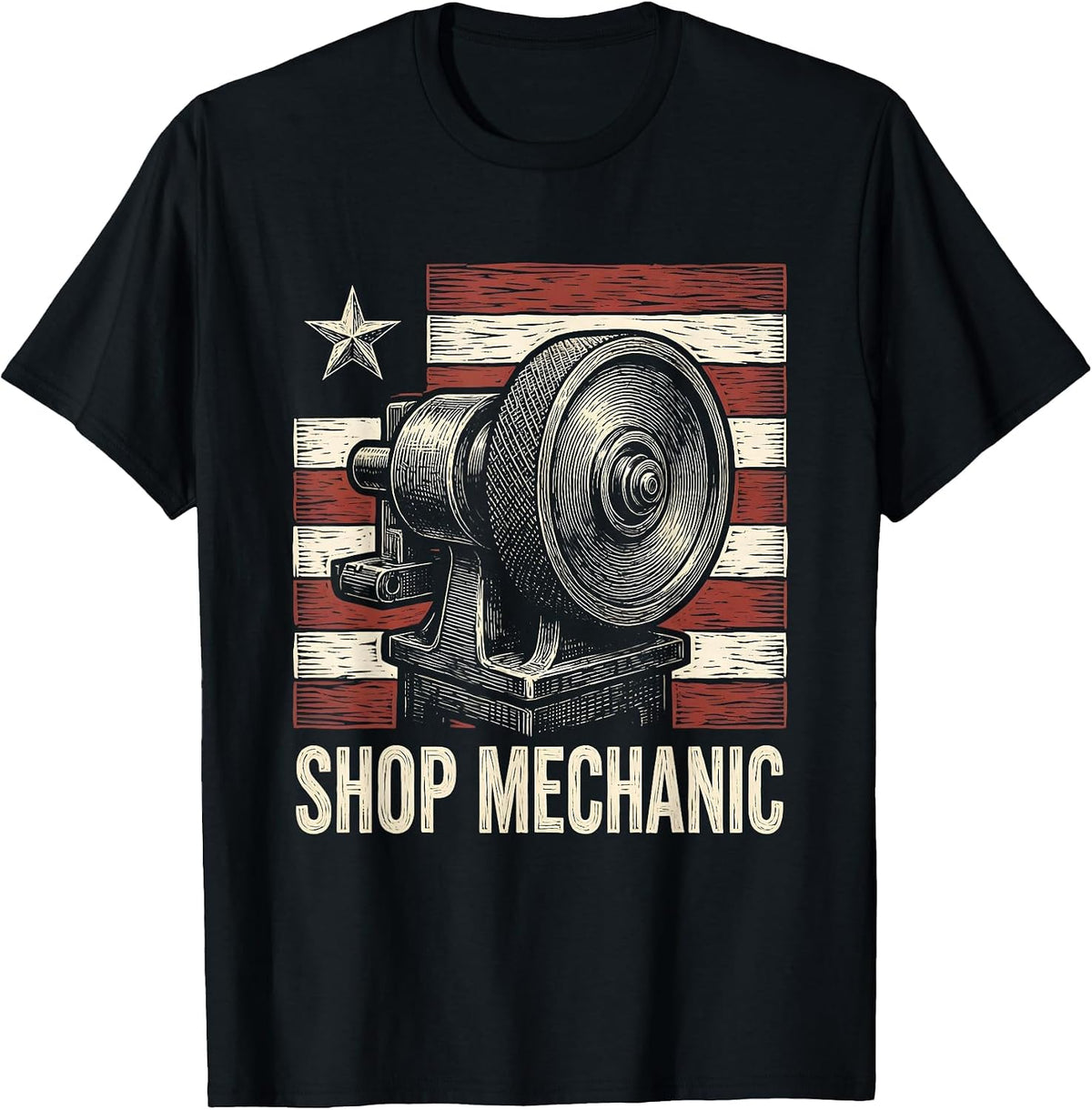 Men's Shop Mechanic Patriotic American Flag Mechanic Gift T-Shirt - Black
