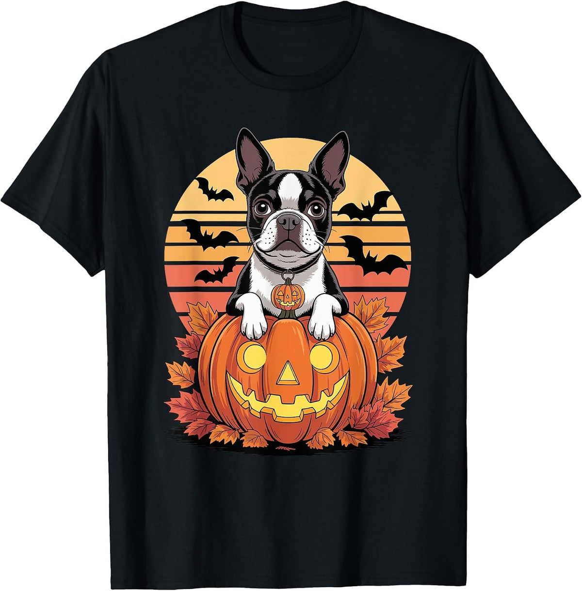 Halloween Retro Boston Terrier T-Shirt - Black