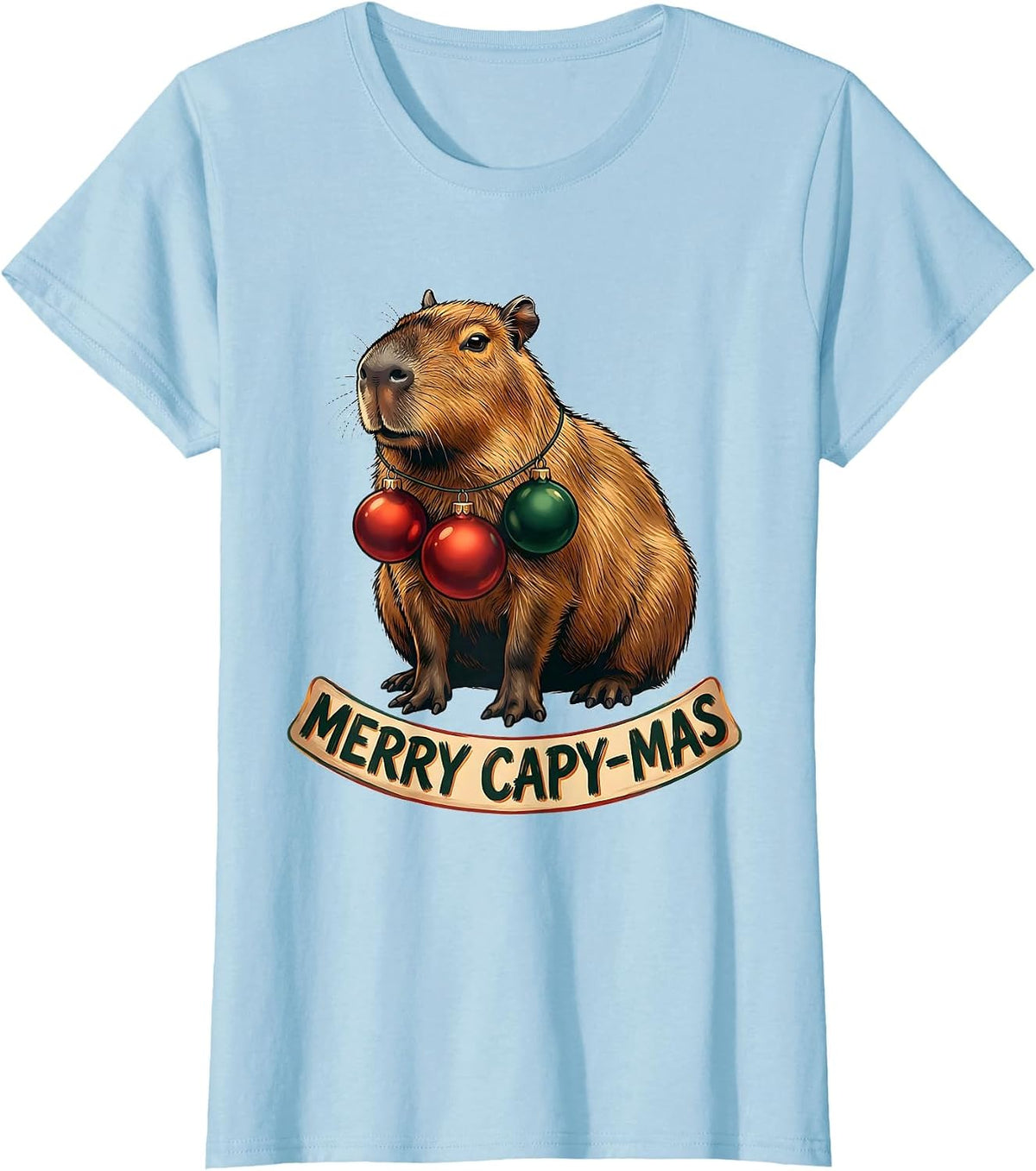 Merry Capy-mas Sign Painter Showcard Funny Capybara Lover T-Shirt - Baby Blue
