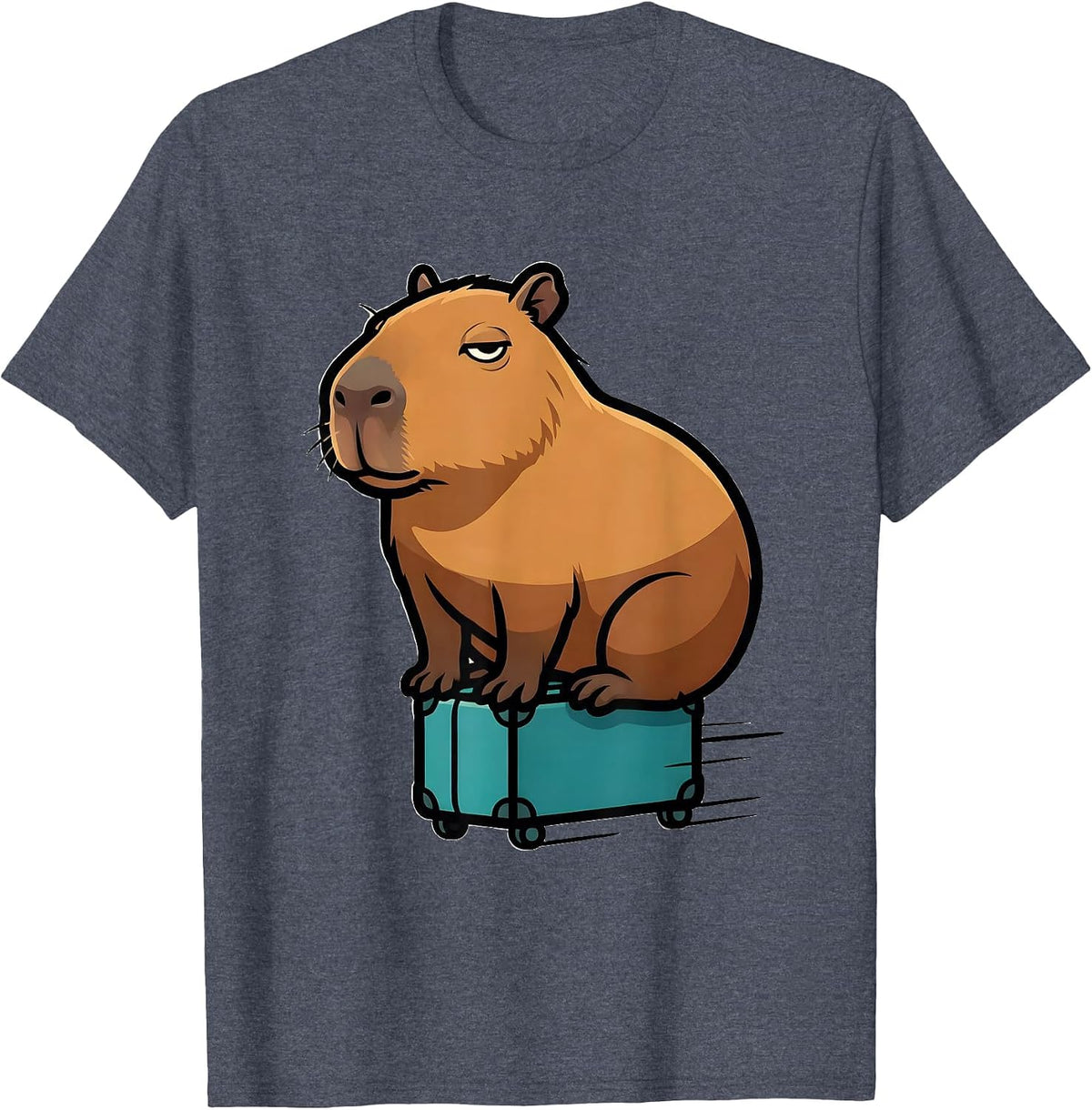 Capybara Riding Suitcase Cartoon Funny Animal Humor T-Shirt - Heather Blue