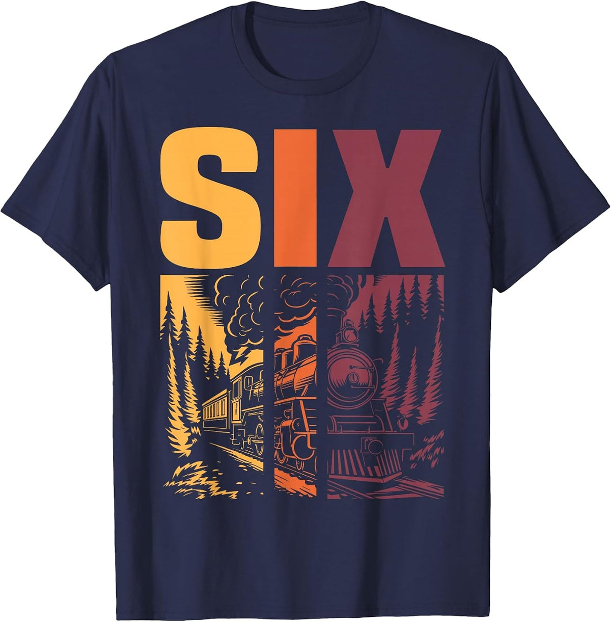 Vintage Train 6th Birthday Six Year Old Boys Locomotive T-Shirt - Navy Blue