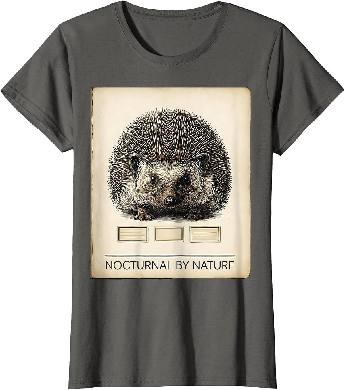 Women's Nocturnal By Nature Botanical Hedgehog Lover Quirky Humor T-Shirt - Asphalt Grey