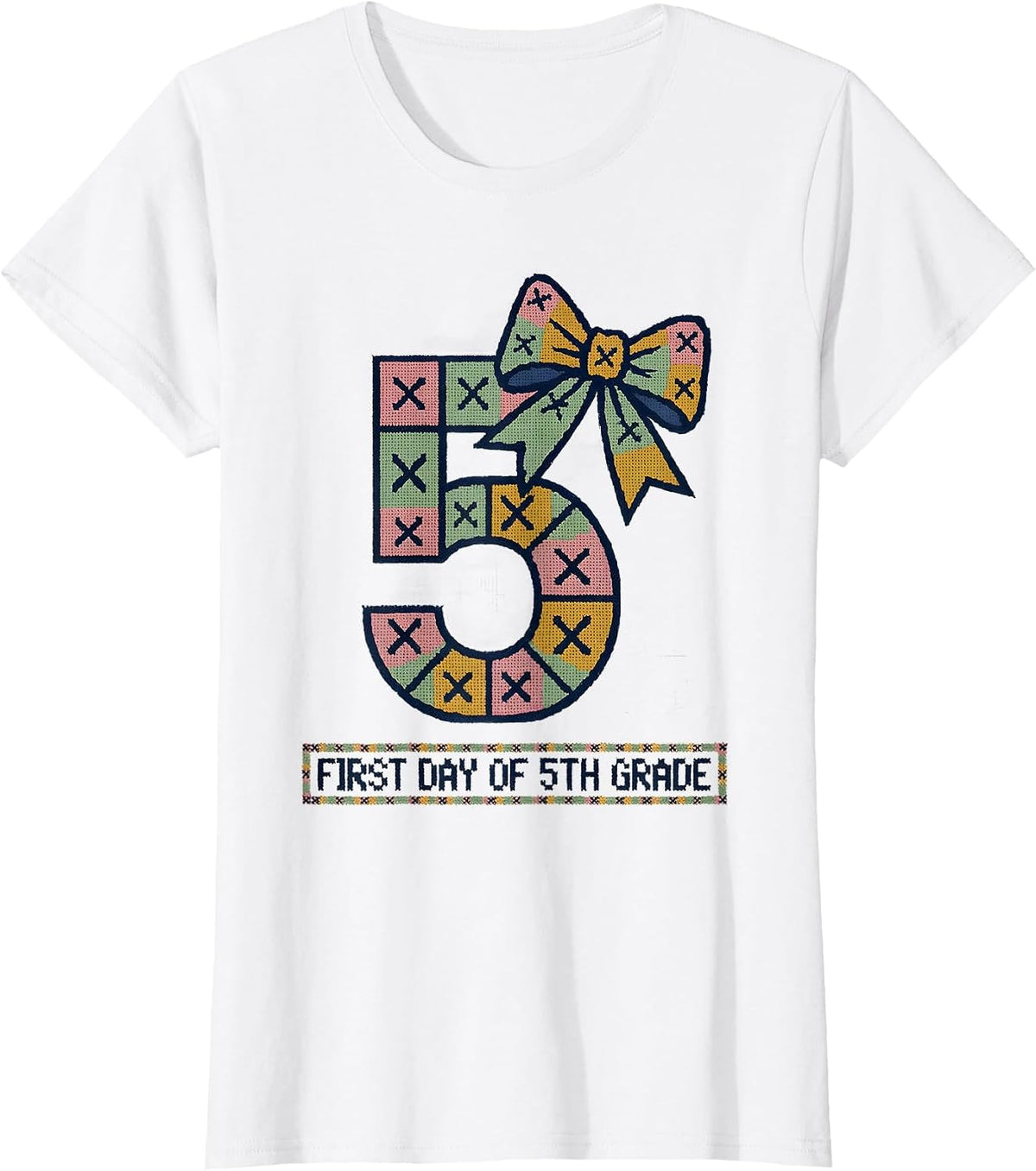 Women's First Day Of 5th Grade Coquette Bow Back To School Teacher T-Shirt - White