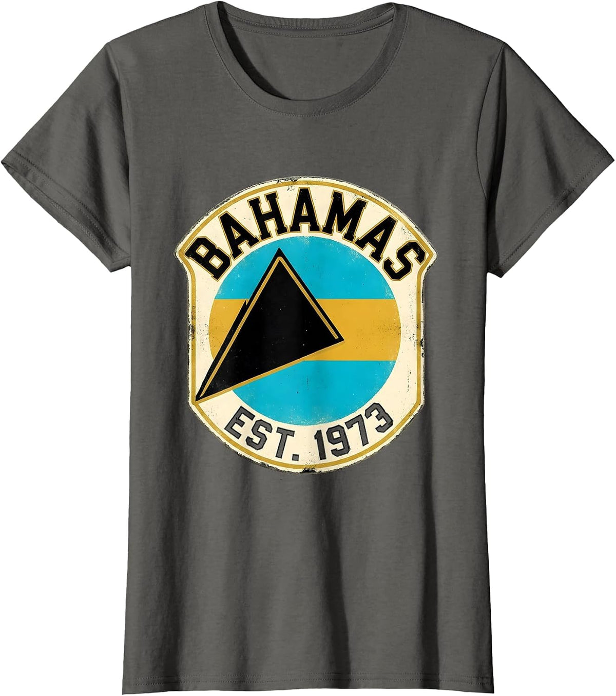 Women's Bahamas Est 1973 Vintage Caribbean Flag Heritage Souvenir T-Shirt - Asphalt Grey