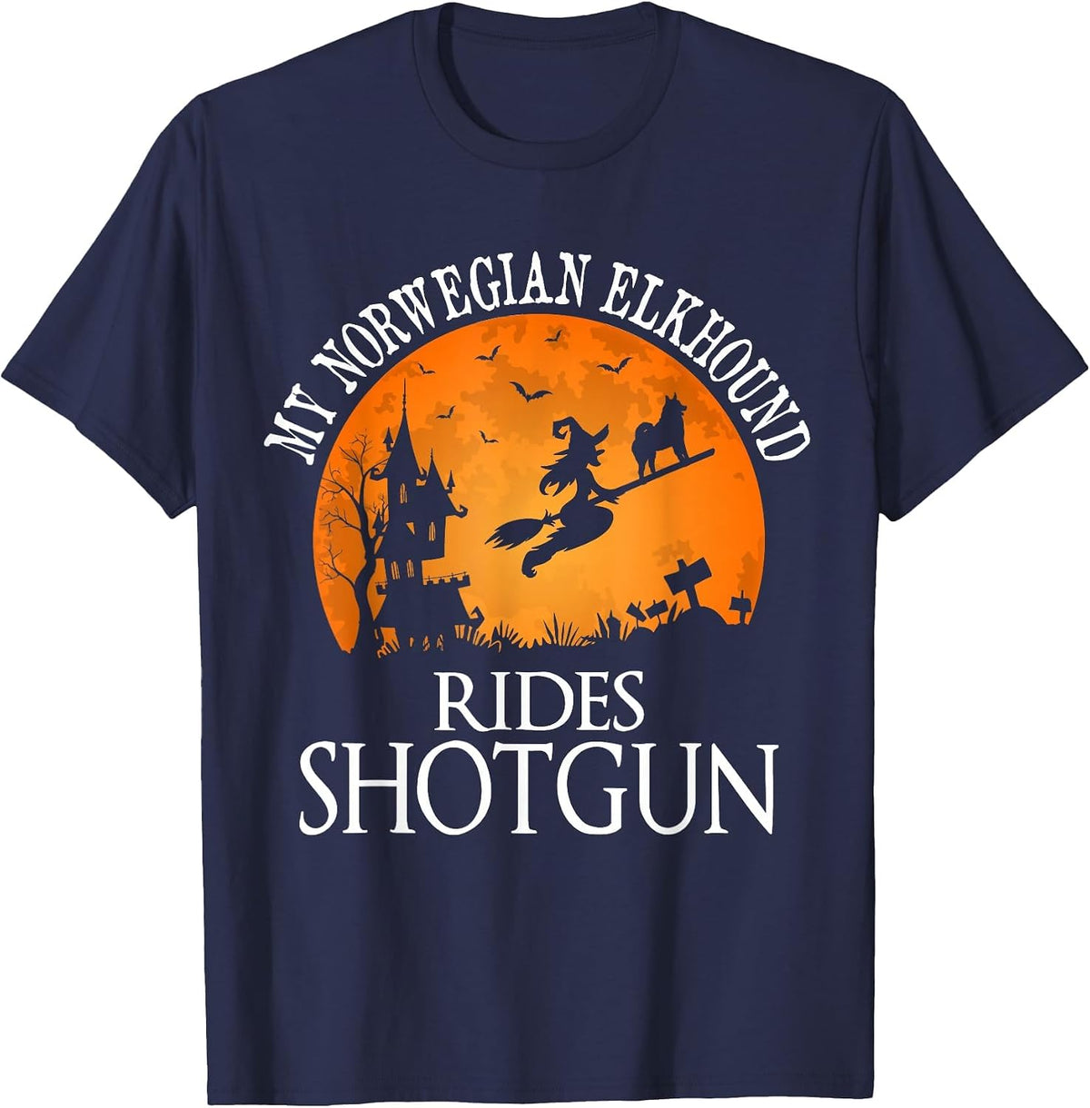 Norwegian Elkhound Rides Shotgun Dog Lover T-Shirt - Navy Blue
