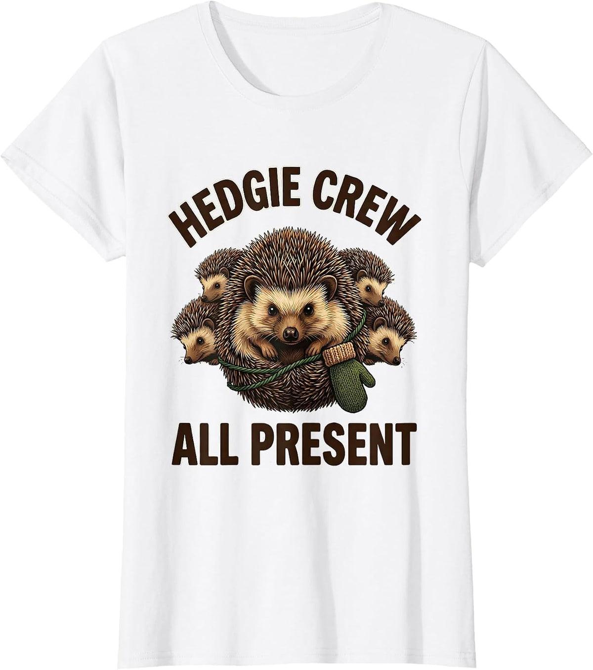Women's Hedgie Crew All Present Cute Hedgehog Christmas Family T-Shirt - White