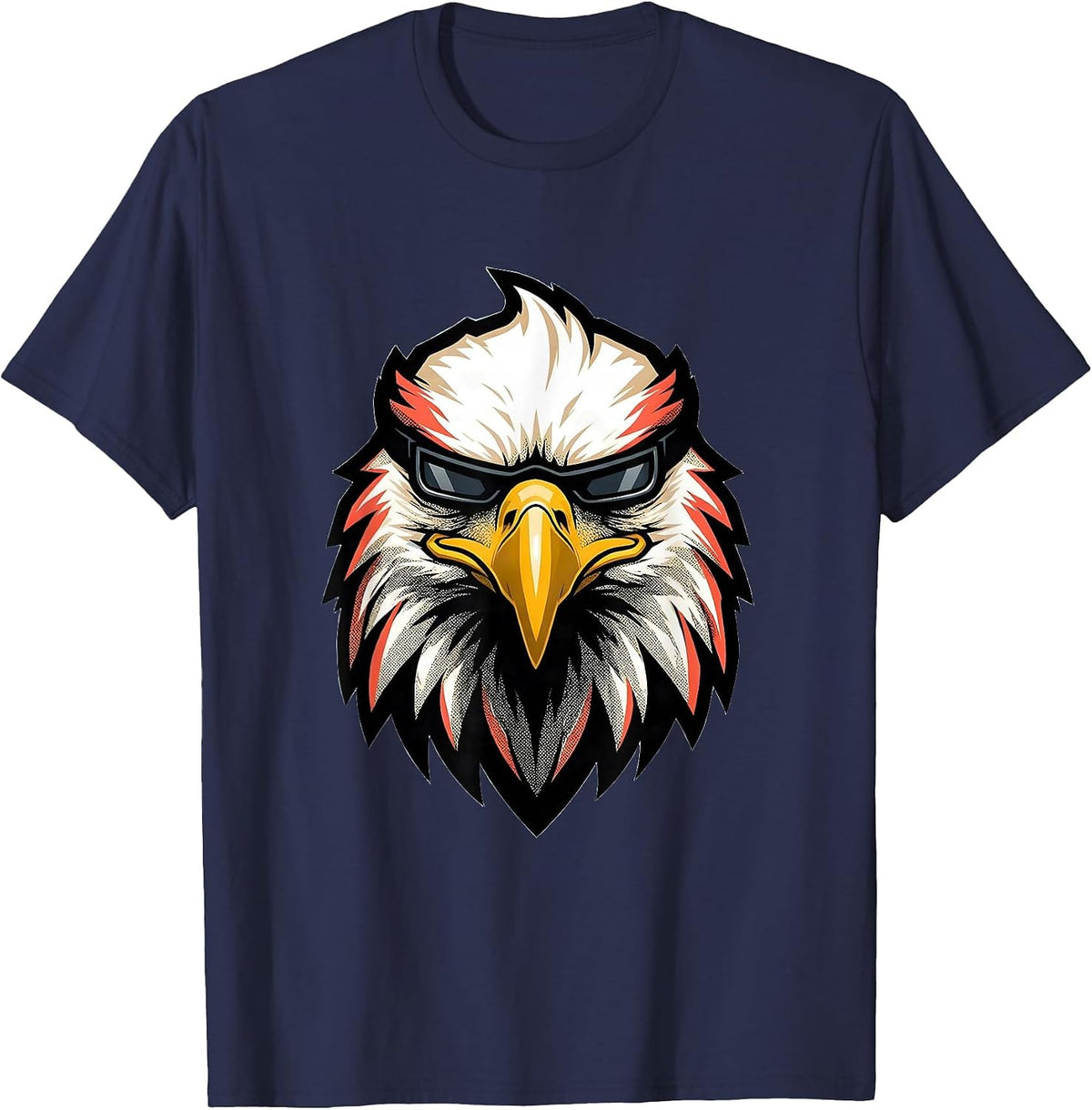 Eagle Mascot Sunglasses Screenprint Eagle Fan Novelty T-Shirt - Navy Blue