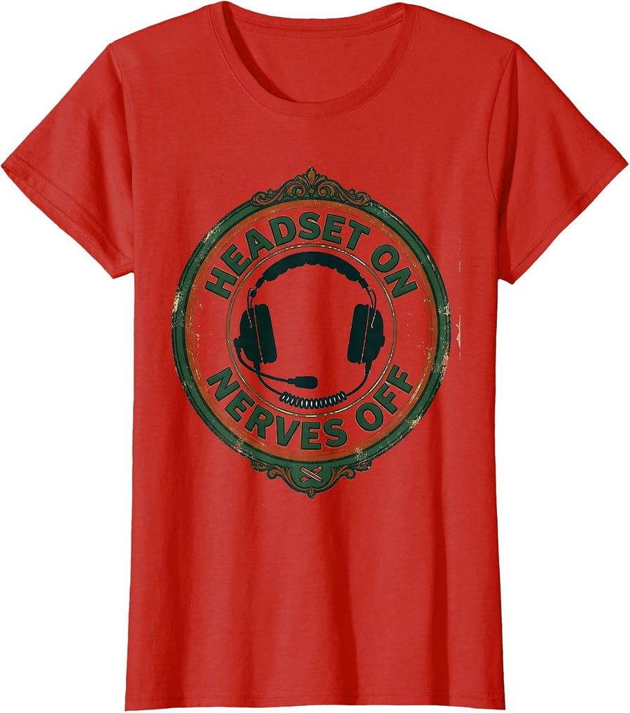 Women's Headset On, Nerves Off Vintage Theater Kid Musical Theatre T-Shirt - Red