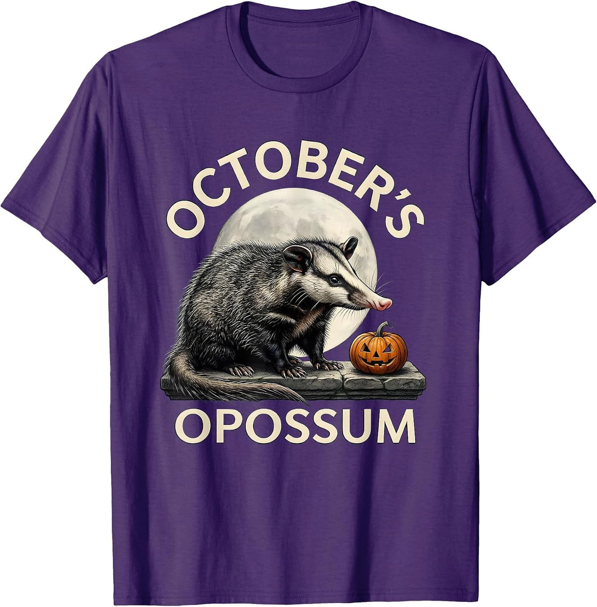 October's Opossum Naturalistic Halloween Spooky Moon Novelty T-Shirt - Purple