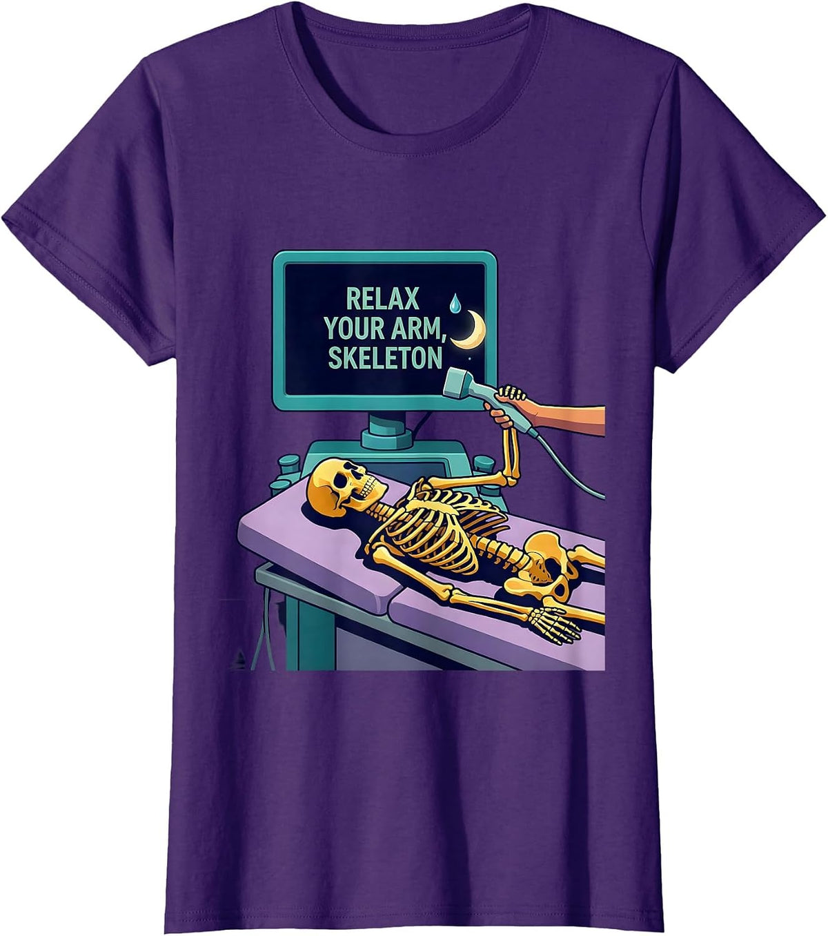 Women's Relax Your Arm Skeleton Funny Radiology Tech Halloween Humor T-Shirt - Purple