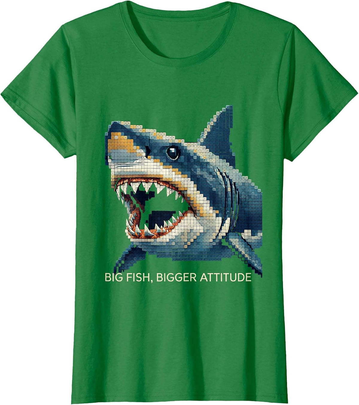 Women's Big Fish Bigger Attitude Bold Shark Design T-Shirt - Kelly Green