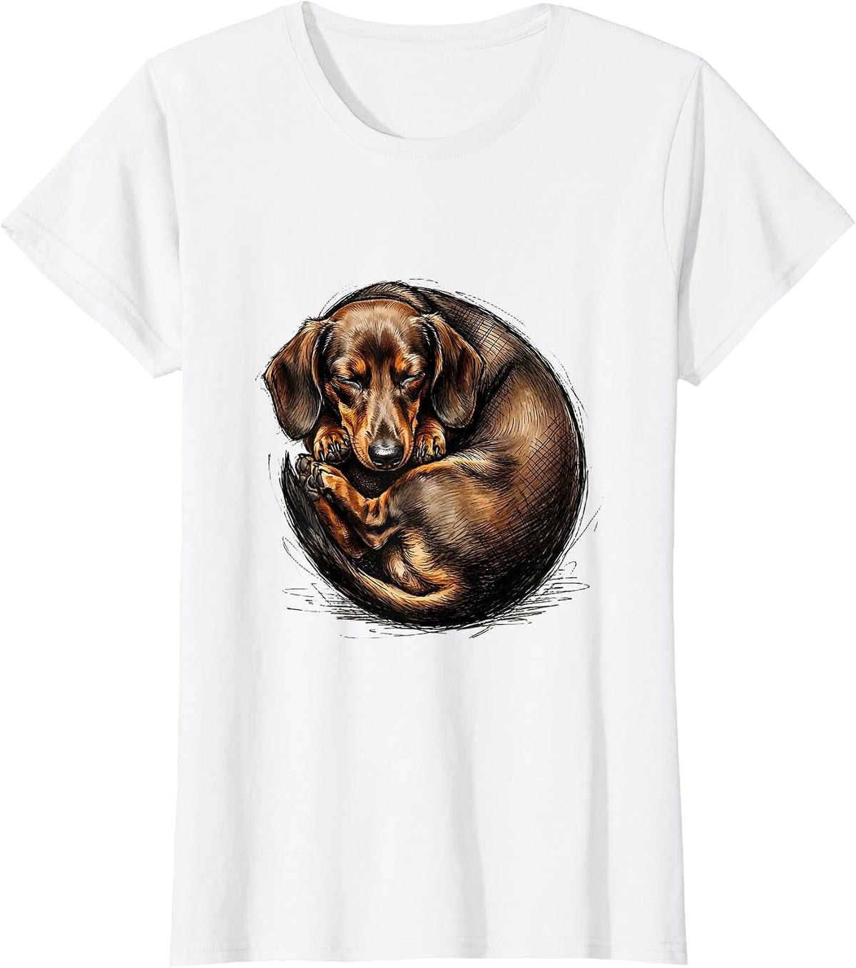 Sleeping Dachshund Donut Curl Cute Dog Lover Graphic T-Shirt - White