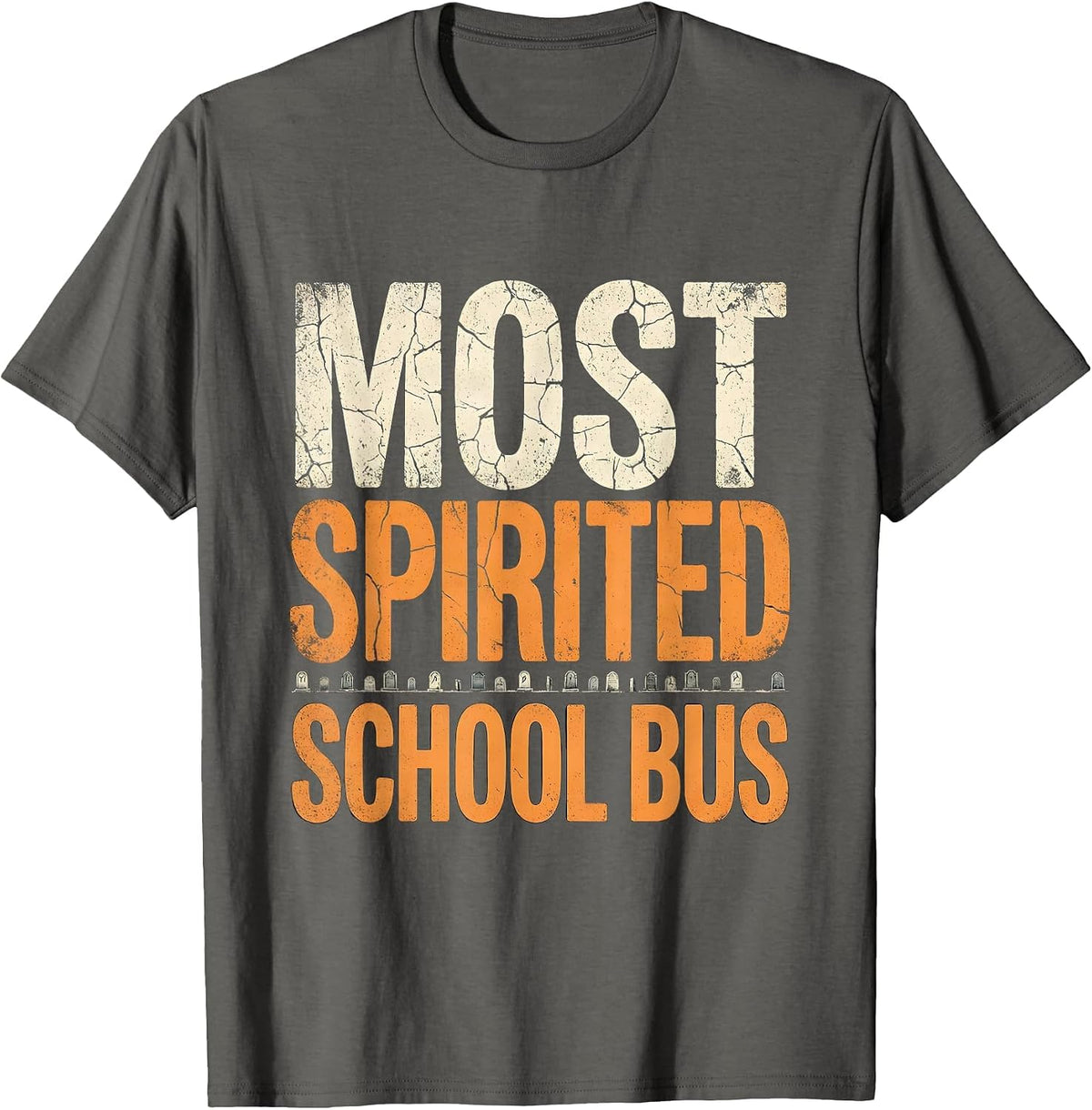 Most Spirited School Bus Halloween Teacher Design T-Shirt - Asphalt Grey