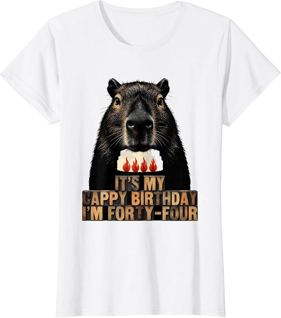 Women's It's My Cappy Birthday I'm Forty-Four Cute Capybara Birthday T-Shirt - White