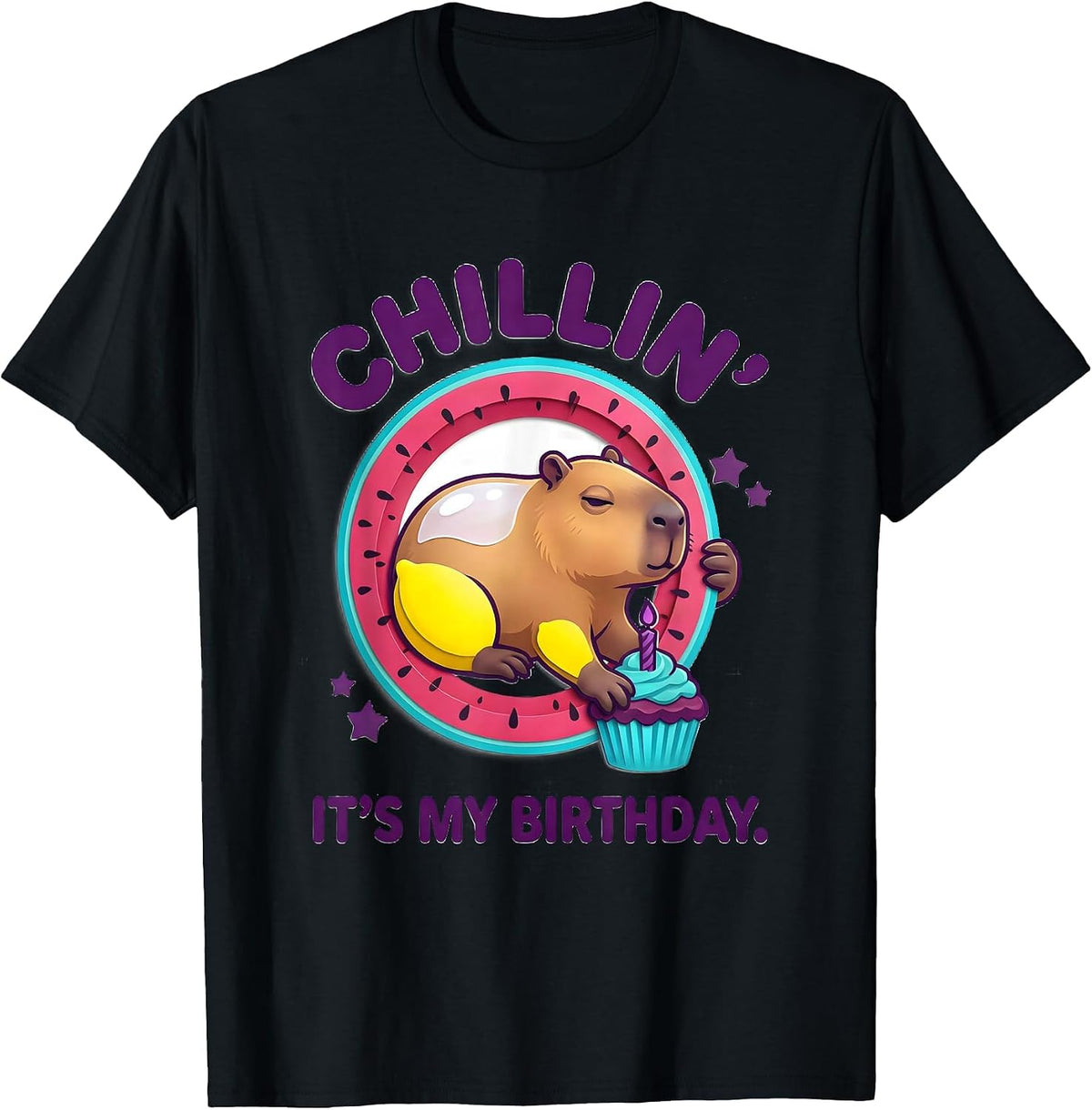 Men's Chillin'. It's My Birthday Kawaii Capybara Birthday Gift T-Shirt - Black