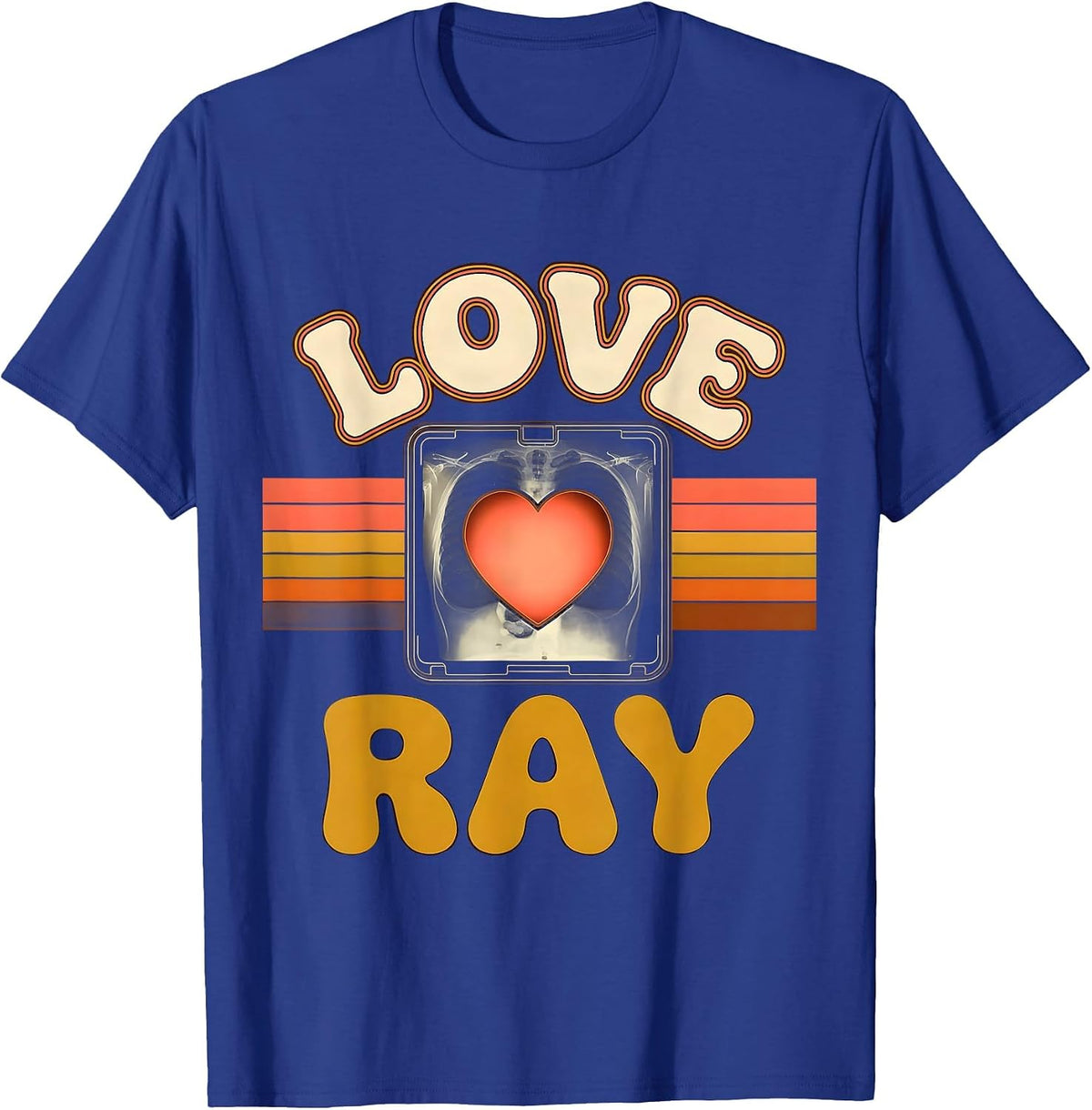 Men's Love Ray Retro 70s Radiology Tech Valentine Skeleton Humor T-Shirt - Royal Blue