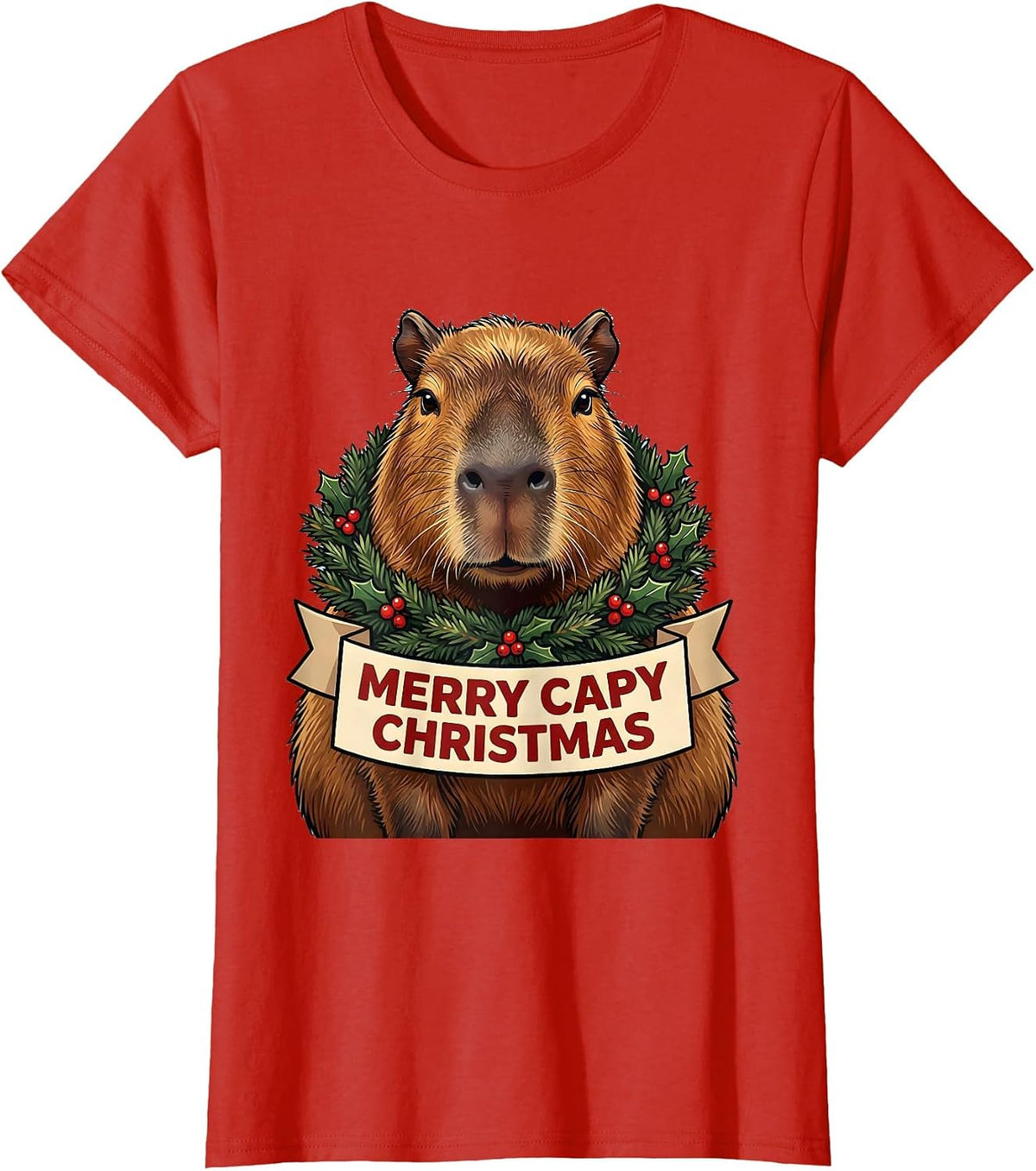 Merry Capy Christmas Funny Capybara Holiday Animal Lover T-Shirt - Red