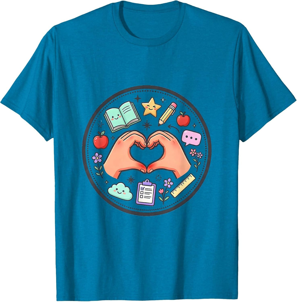 Special Education Teacher Sign Language Hands Gift T-Shirt - Sapphire Blue