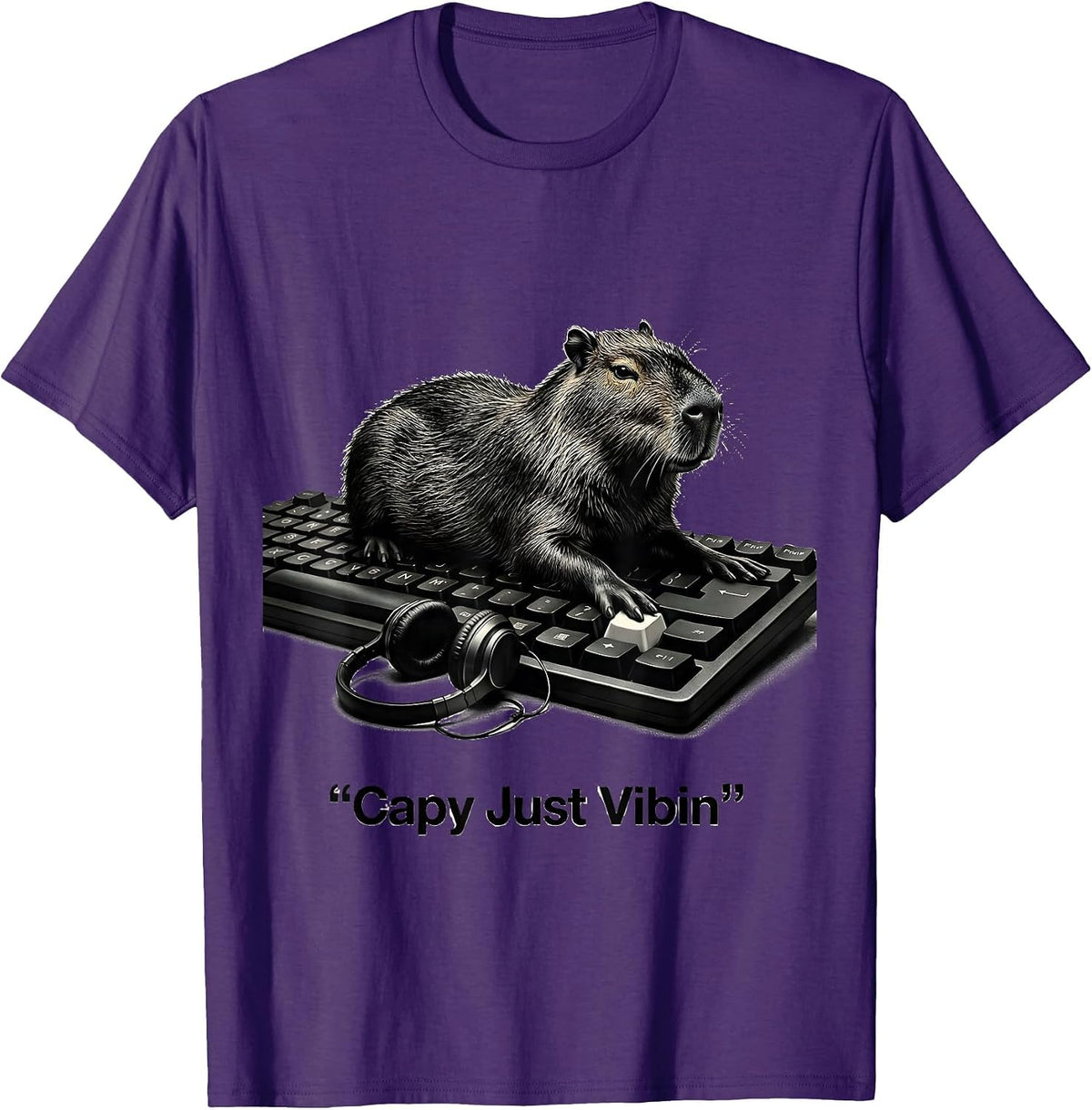 Capy Just Vibin' Funny Capybara Gamer Gaming Video Games T-Shirt - Purple