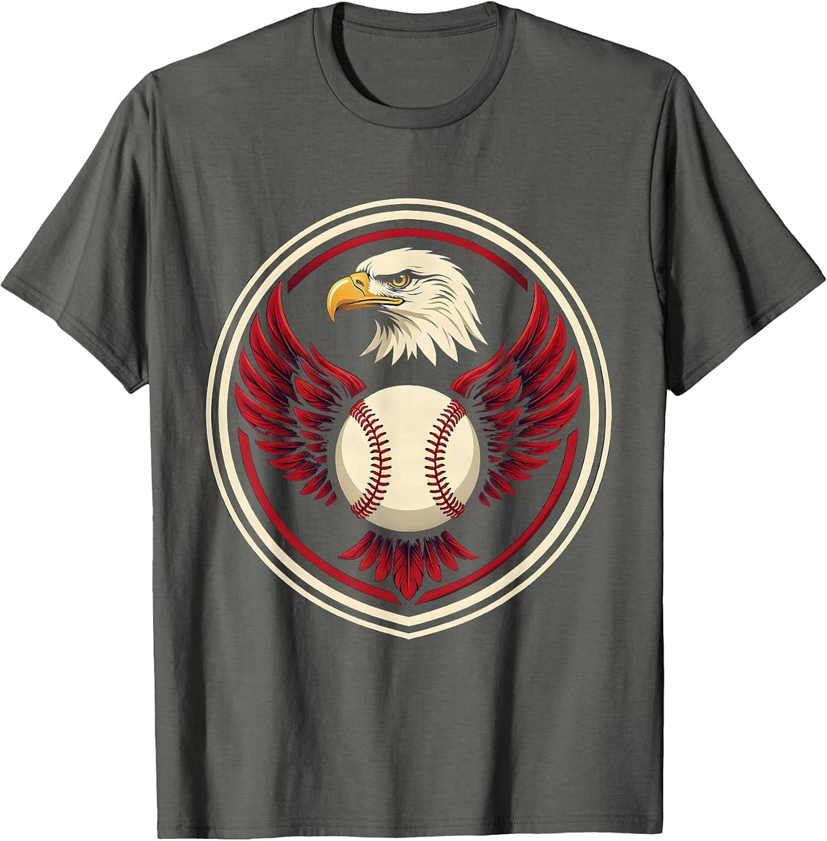 Baseball Stitching Unraveling Into Eagle Wings T-Shirt - Asphalt Grey