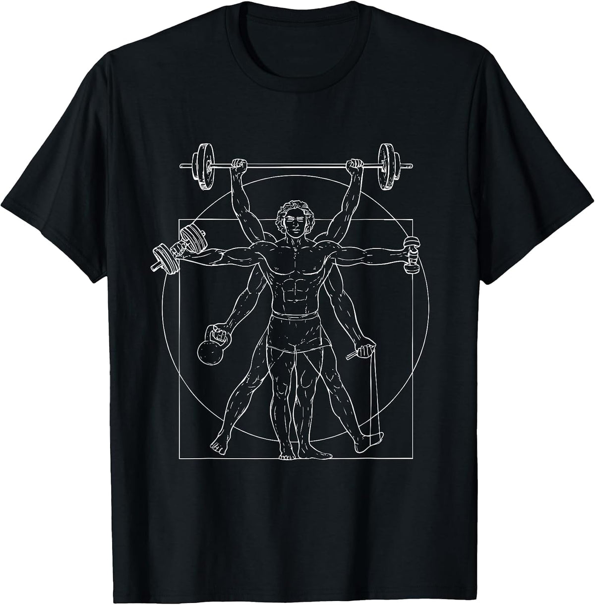 Vitruvian Strength Da Vinci Gym Humorous Design T-Shirt - Black
