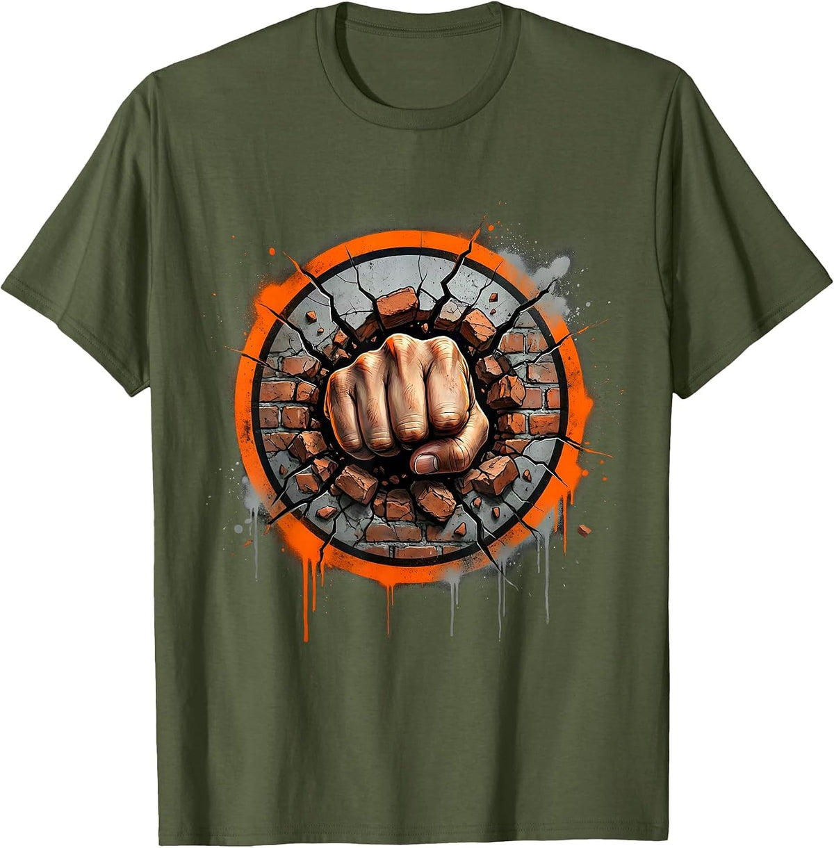 Men's Fist Through Brick Wall Breakthrough Graphic T-Shirt - Olive Green