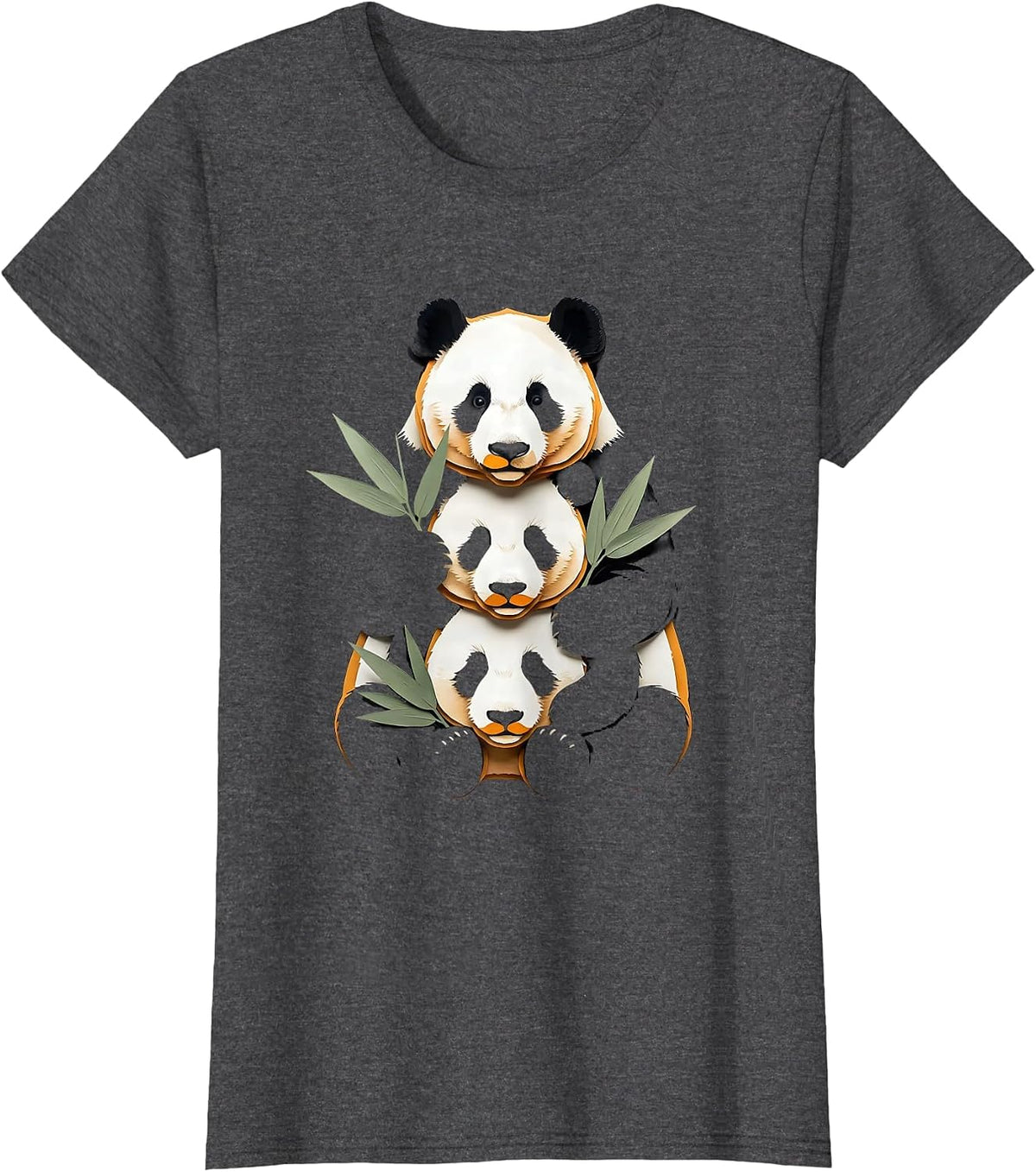 Women's Panda Stack Paper Cutout Funny Animal Lover T-Shirt - Dark Heather Grey