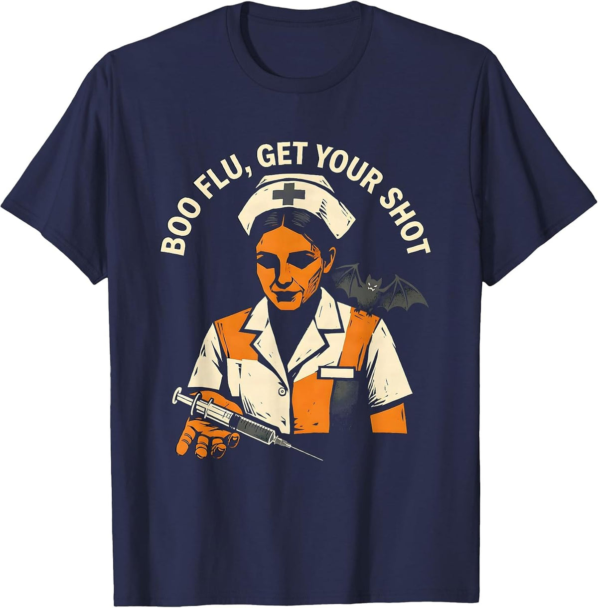 Men's Boo Flu Get Your Shot Funny Nurse Halloween Humor T-Shirt - Navy Blue