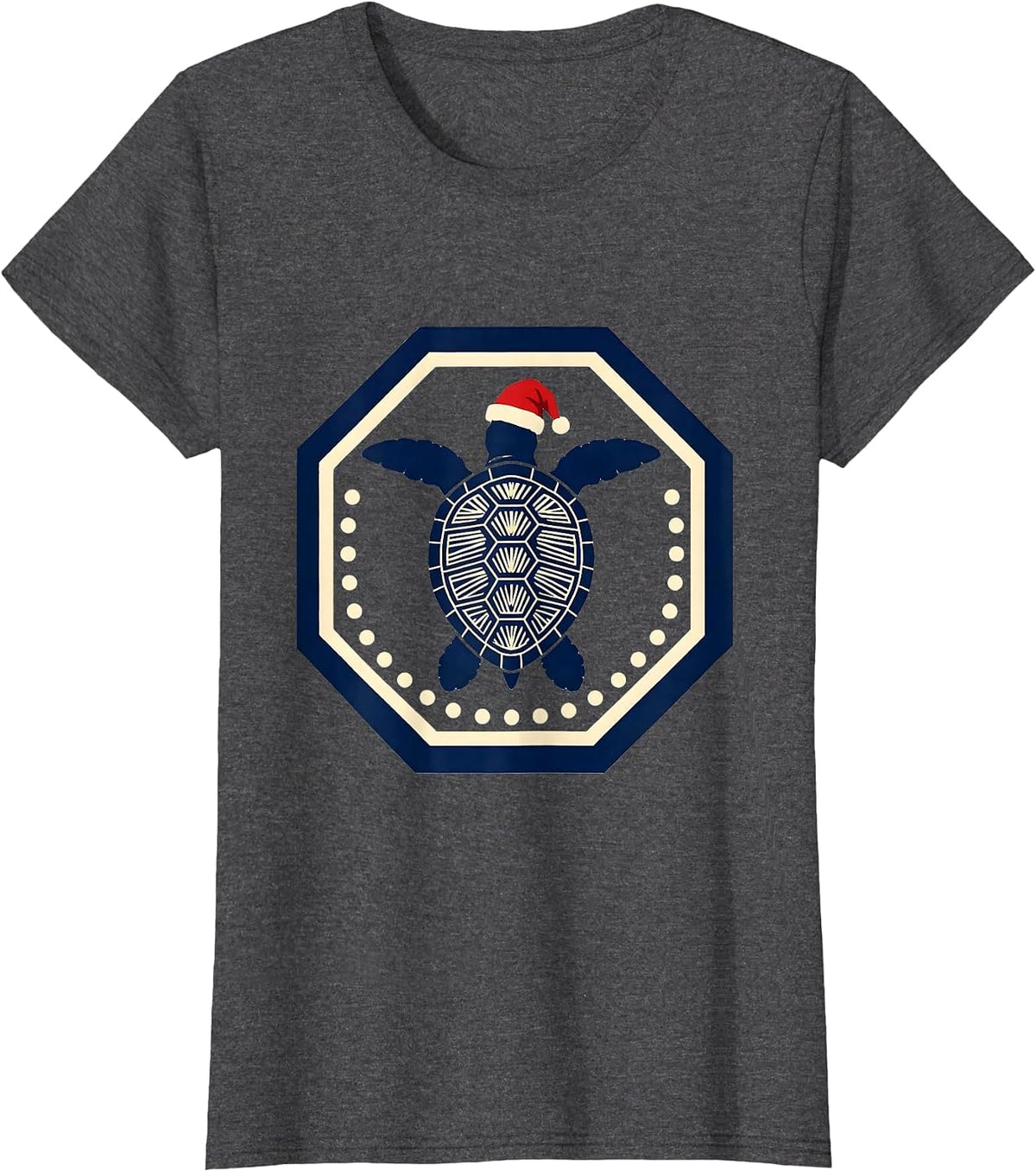 Women's Sea Turtle Santa Hat Emblem Christmas Novelty T-Shirt - Dark Heather Grey